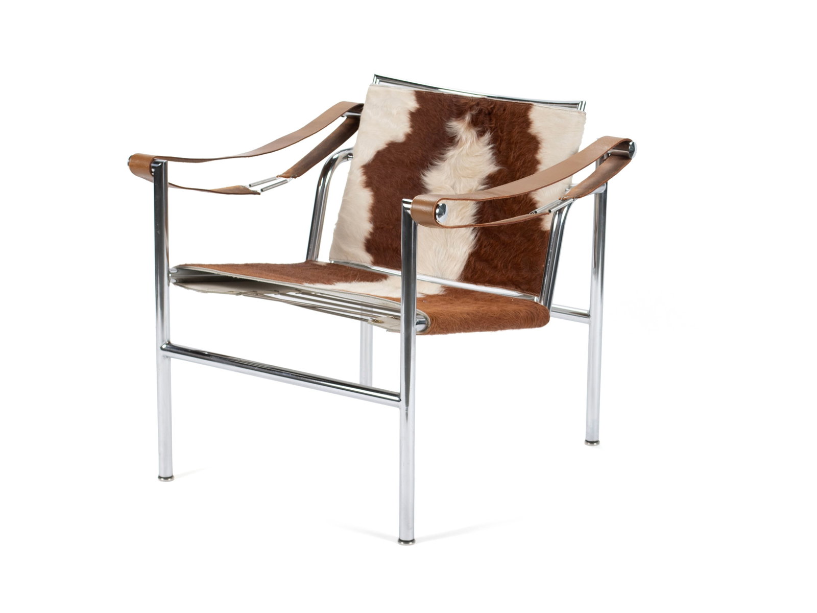 EARLY LE CORBUSIER, JEANNERET & PERRIAND LC1 'BASCULANT' CHAIR: EARLY LE CORBUSIER, JEANNERET & PERRIAND LC1 'BASCULANT' CHAIR Circa 1950, designed by Pierre Jeanneret and Charlotte Perriand in 1928, produced by Thonet for Stendig. Sling form with chrome base and