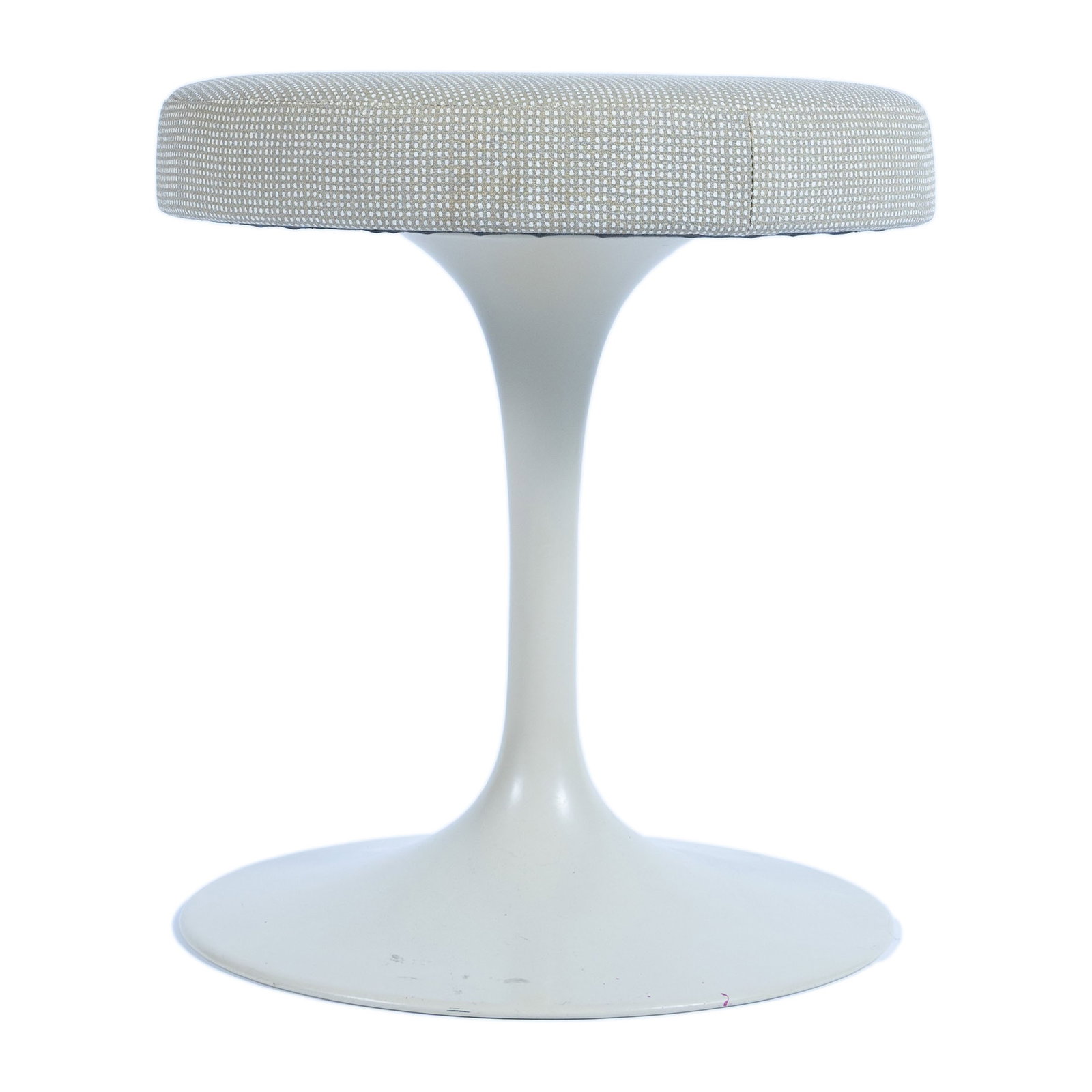 EERO SAARINEN 'TULIP' STOOL FOR KNOLL: EERO SAARINEN 'TULIP' STOOL FOR KNOLL American, mid-20th century. White enameled metal with the lozenge form padded top. Bears a Commonwealth of Pennsylvania registry sticker to the original Knoll