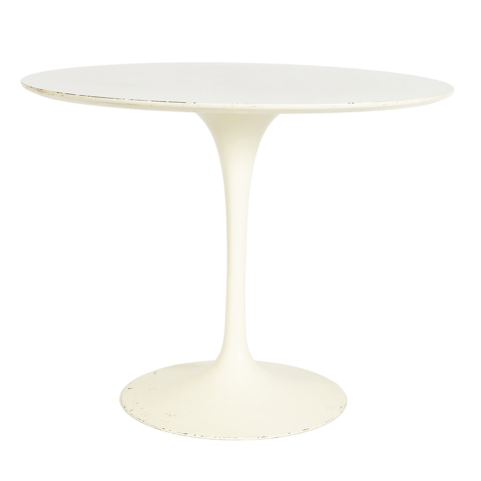 EERO SAARINEN FOR KNOLL 'TULIP' DINETTE TABLE: EERO SAARINEN FOR KNOLL 'TULIP' DINETTE TABLE American, mid-20th century. White laminate top on a metal base, labeled on underside. 28 x 36 in. (71.1 x 91.4 cm.)