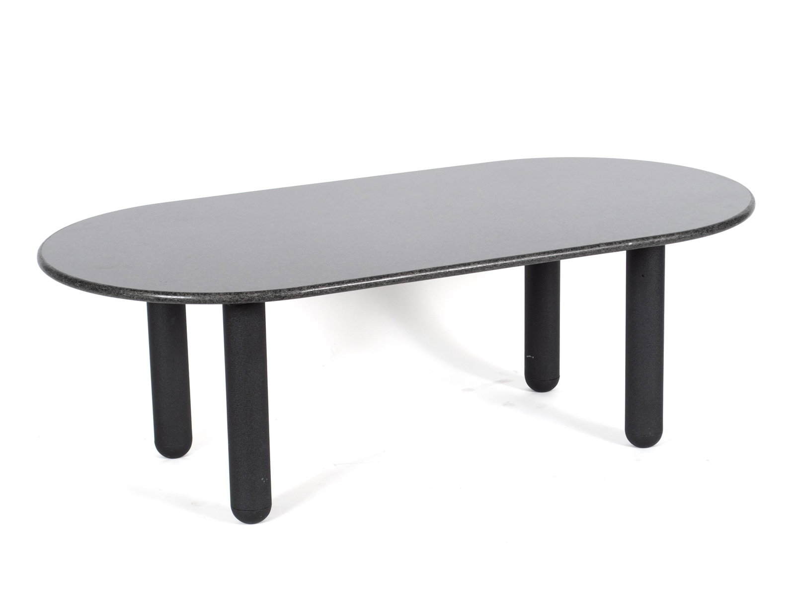 INTREX COFFEE TABLE: INTREX COFFEE TABLE American, circa 2011. Four rounded steel legs with black granite top. 16 x 24 x 48 in. (40.6 x 61 x 121.9 cm.)
