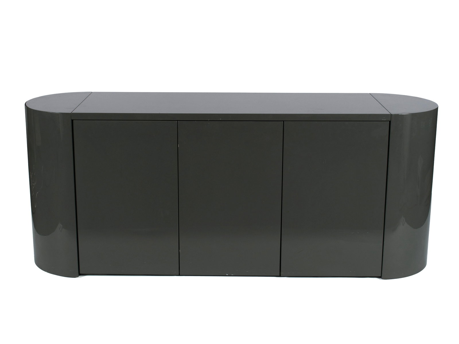 PAUL MAYEN FOR INTREX LACQUER CREDENZA: PAUL MAYEN FOR INTREX LACQUER CREDENZA American, 20th century. Rectangular credenza with rounded ends and three hinged doors. 29 1/2 x 20 x 72 1/2 in. (74.9 x 50.8 x 184.2 cm.)