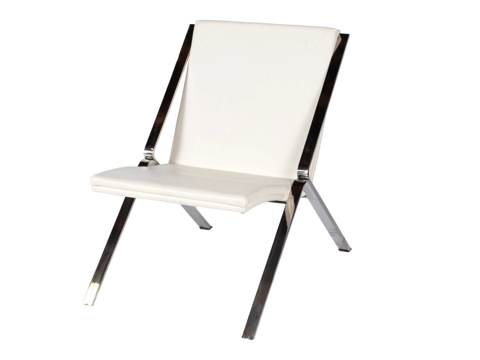 MCM LOUNGE CHAIR: MCM LOUNGE CHAIR OFS Brands, 20th century. White leatherette upholstery on a chrome plated frame. 33 1/2 x 33 x 25 in. (85.1 x 83.8 x 63.5 cm.)