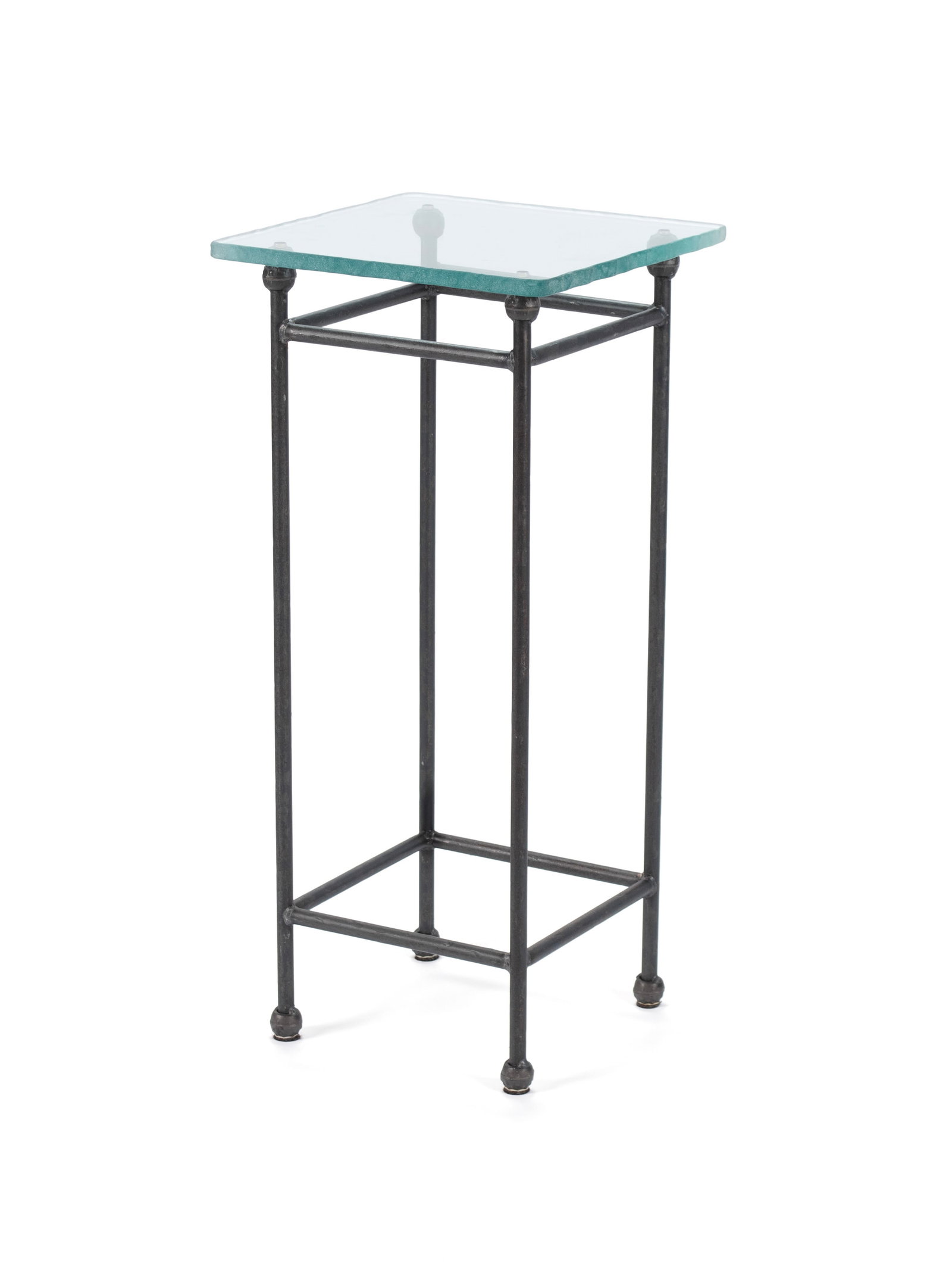 MODERN METAL PEDESTAL WITH GLASS TOP: MODERN METAL PEDESTAL WITH GLASS TOP 20th century. Square pedestal stand with removable glass top. 30 1/2 x 14 x 14 in. (77.5 x 35.6 x 35.6 cm.) The Collection of Mrs. Mary Jane Bodine, formerly Mrs.
