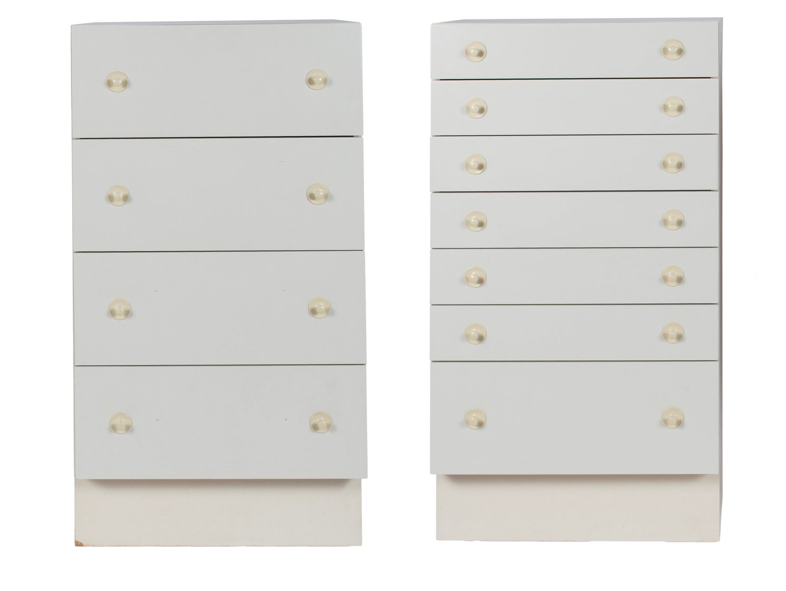 PAIR OF INTERLUBKE CHESTS OF DRAWERS: PAIR OF INTERLUBKE CHESTS OF DRAWERS German, circa 1960s. Two (2) units, one (1) with seven drawers and one (1) with four deeper drawers. Can be connected or solitary. Each: 47 3/4 x 25 1/4 x 16 1/2
