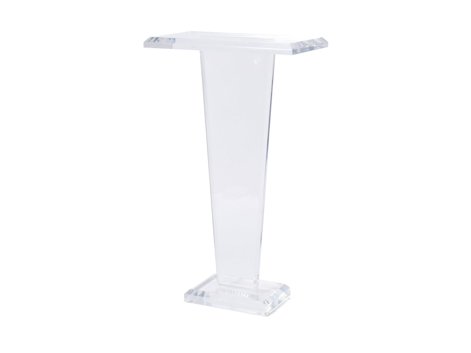 LUCITE PODIUM: LUCITE PODIUM Attributed to Hivo van Teal, late 20th century. Rectangular top on a tapering stand and stepped base. 42 x 24 x 14 in. (106.7 x 61 x 35.6 cm.)
