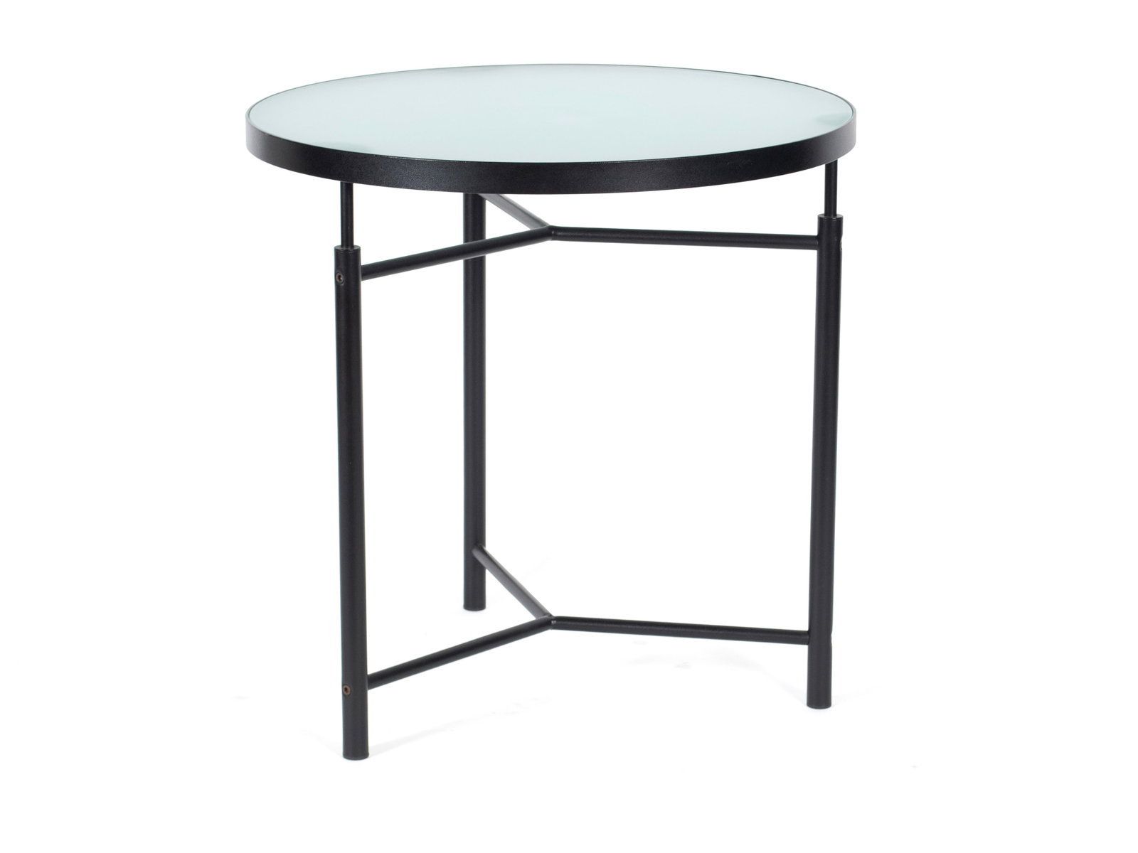 ACCENT TABLE WITH SMOKED GLASS TOP, ATTRIBUTED TO FLY LINE: ACCENT TABLE WITH SMOKED GLASS TOP, ATTRIBUTED TO FLY LINE Mid-20th century. Metal accent table with circular glass top on a tripod base. 28 x 28 in. (71.1 x 71.1 cm.)
