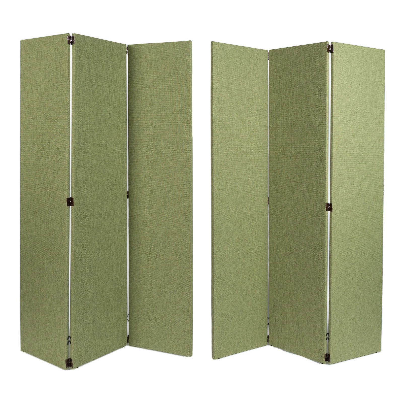 PAIR OF MAGNEPLANAR MODEL TYMPANI LOUDSPEAKERS: PAIR OF MAGNEPLANAR MODEL TYMPANI LOUDSPEAKERS American, manufactured 1979 by Magnapan, Tympani I-D with serial number 044731-2. Each in three-panel room divider form covered allover in solid green