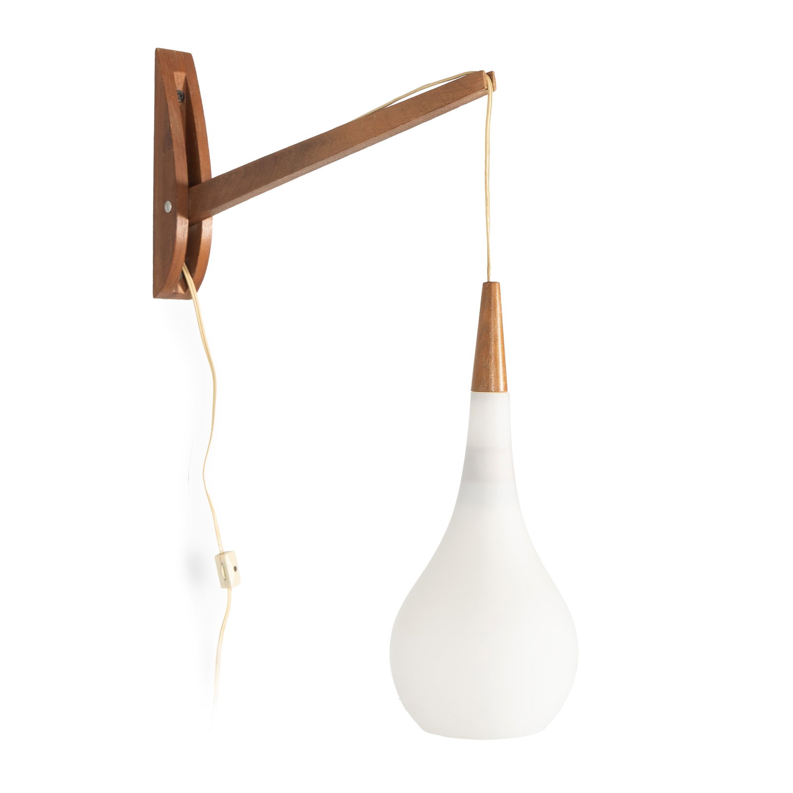HOLMEGAARD GLASS PENDANT LIGHT: HOLMEGAARD GLASS PENDANT LIGHT 20th century. Frosted glass pendant light with wooden wall mount. 19 x 16 1/2 in. (48.3 x 41.9 cm.)
