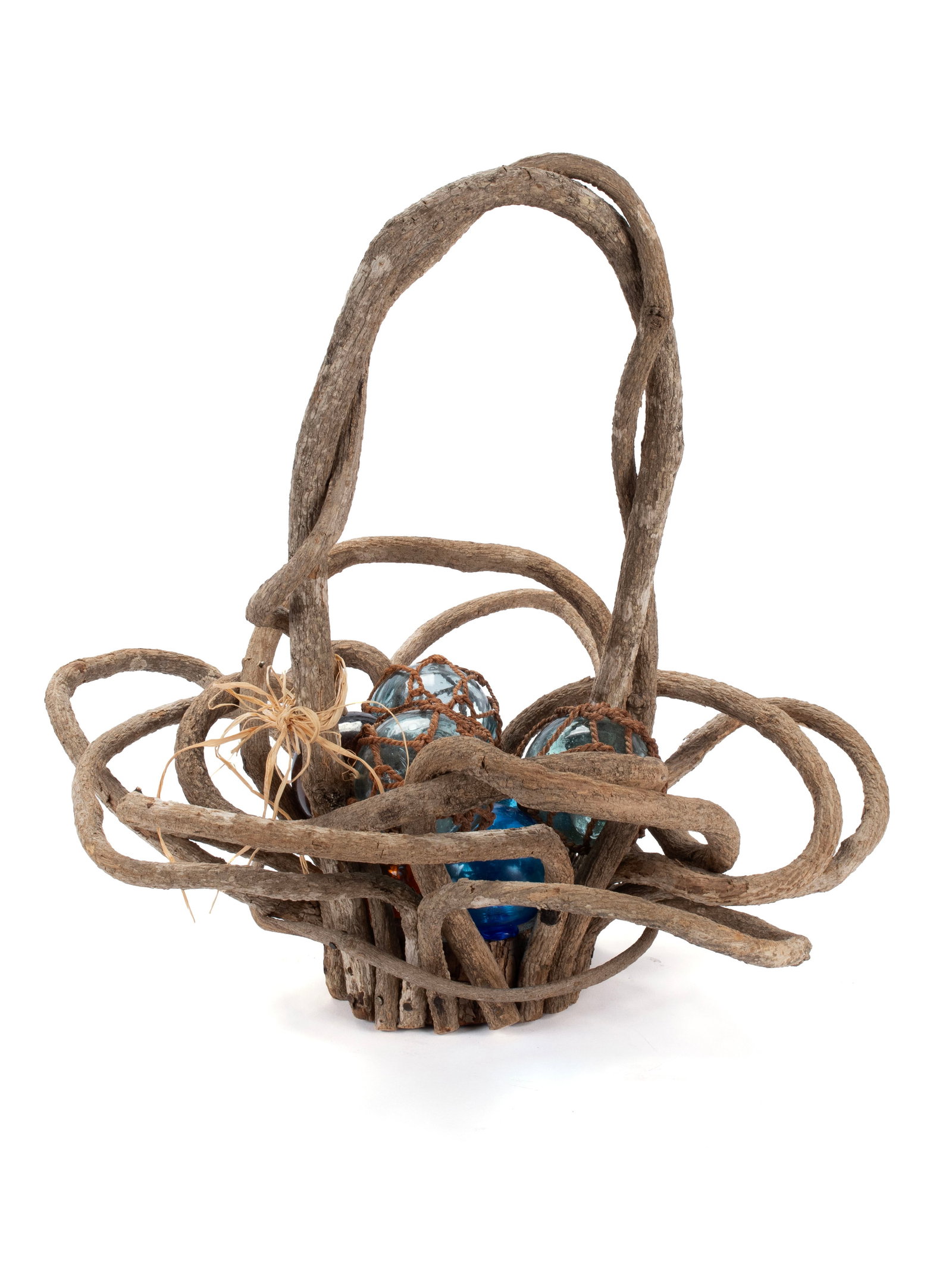 JAPANESE FISHING FLOATS WITH VINE TWISTED RUSTIC BASKET (1 of 5)