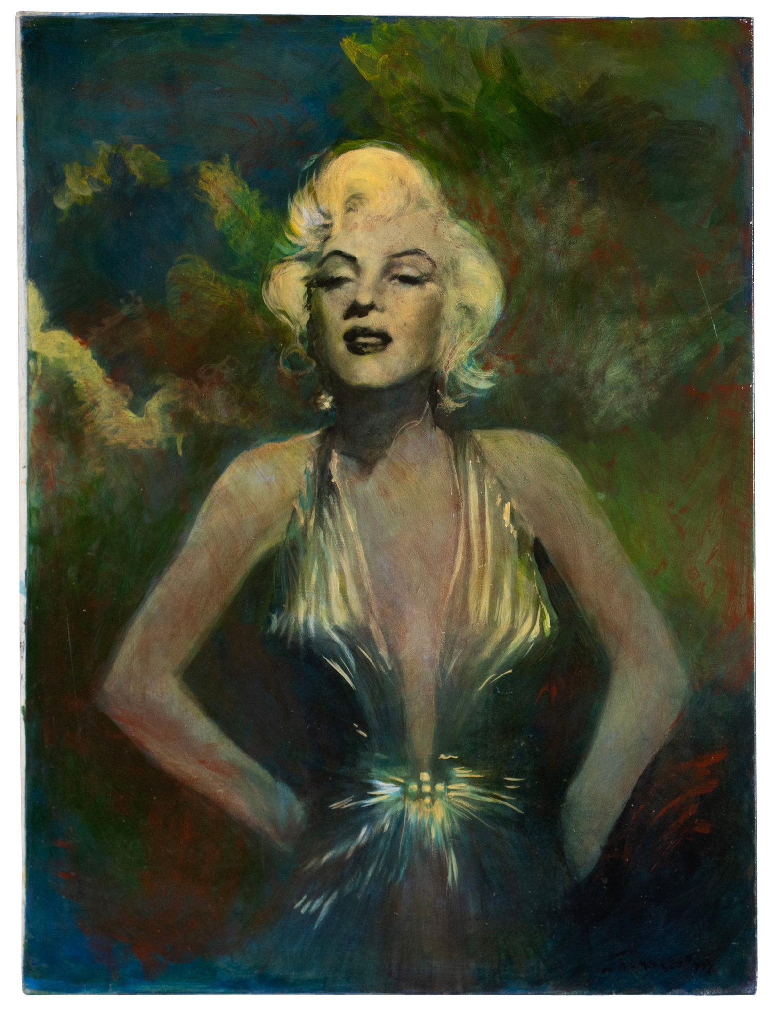 PORTRAIT OF MARILYN MONROE: PORTRAIT OF MARILYN MONROE Oil on canvas, signed and dated lower right 'Emily Myer Scott, 1999'. Half-length portrait, unframed. 40 x 30 in. (101.6 x 76.2 cm.)