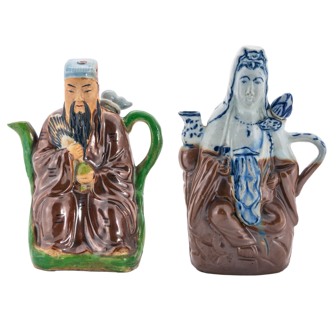 TWO FIGURAL TEAPOTS