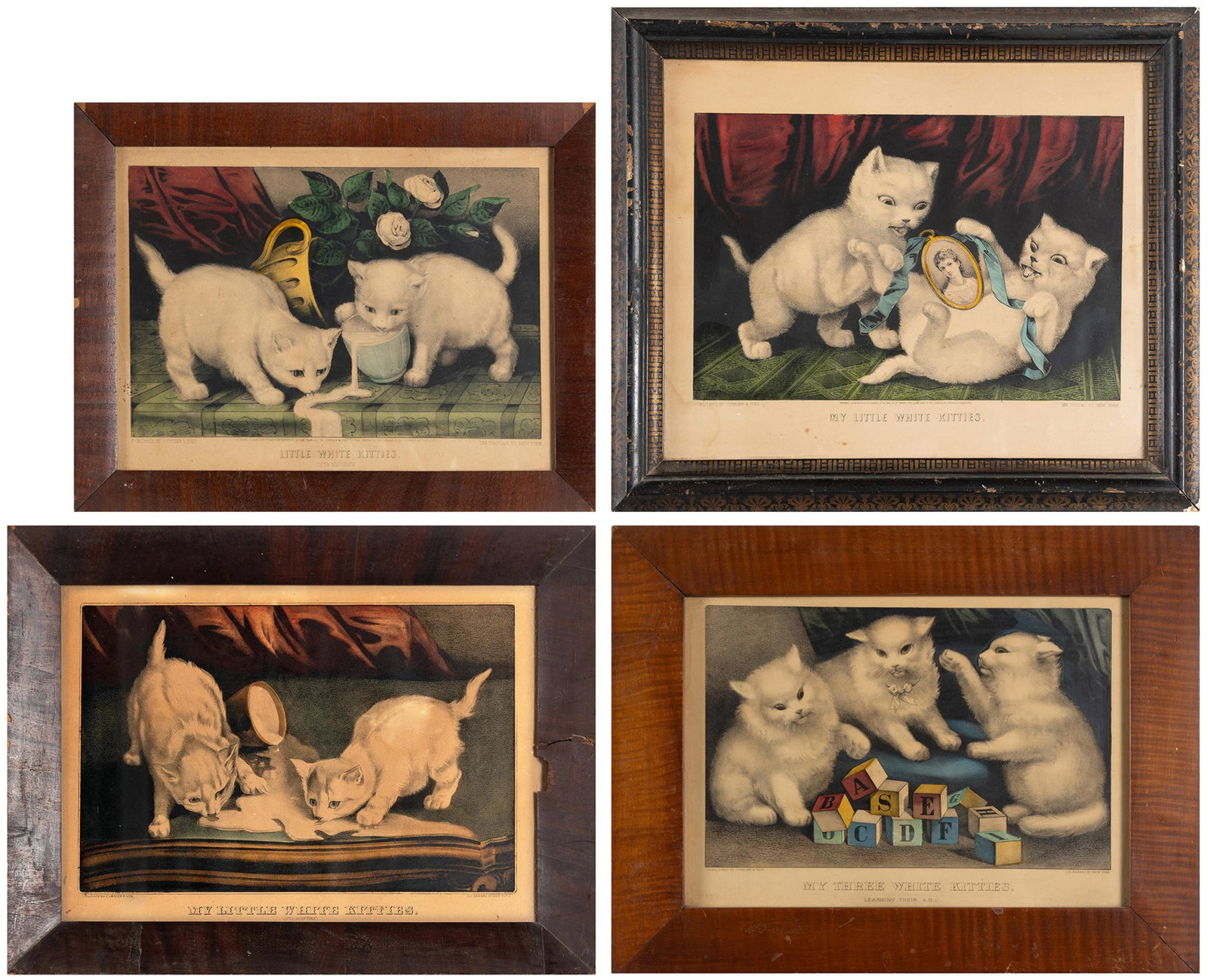 FOUR CURRIER AND IVES 'WHITE KITTENS' LITHOGRAPHS (1 of 20)