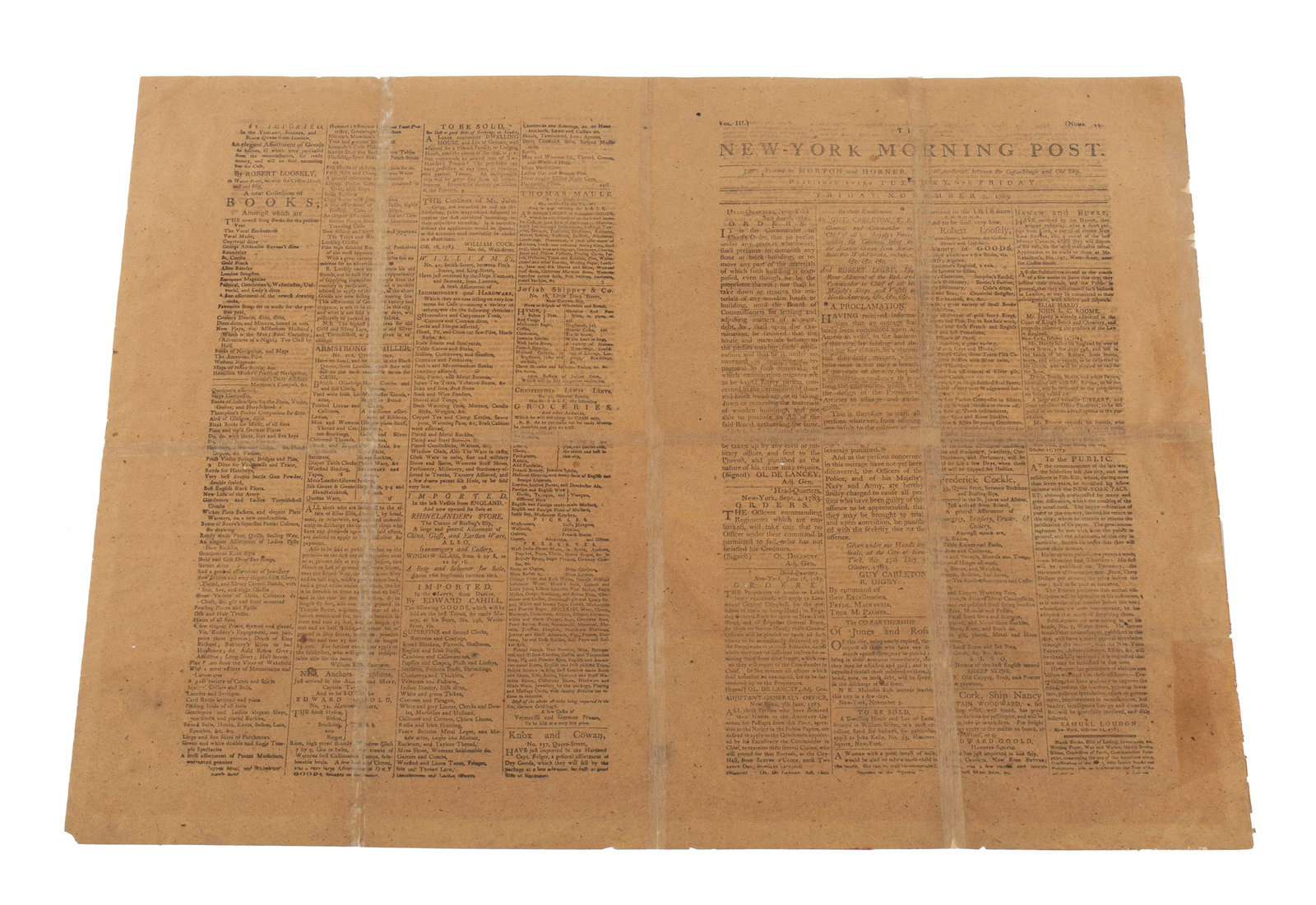 NEW YORK MORNING POST - 1783, WASHINGTON'S FAREWELL ADDRESS, EARLY REPRINT (1 of 8)