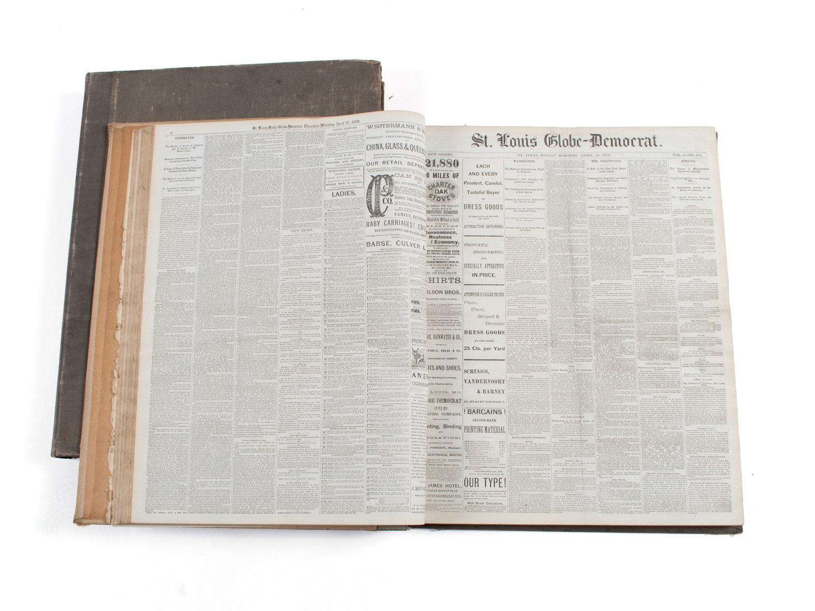 TWO 19TH CENTURY BOUND ST. LOUIS GLOBE DEMOCRAT NEWSPAPER VOLUMES (1 of 11)
