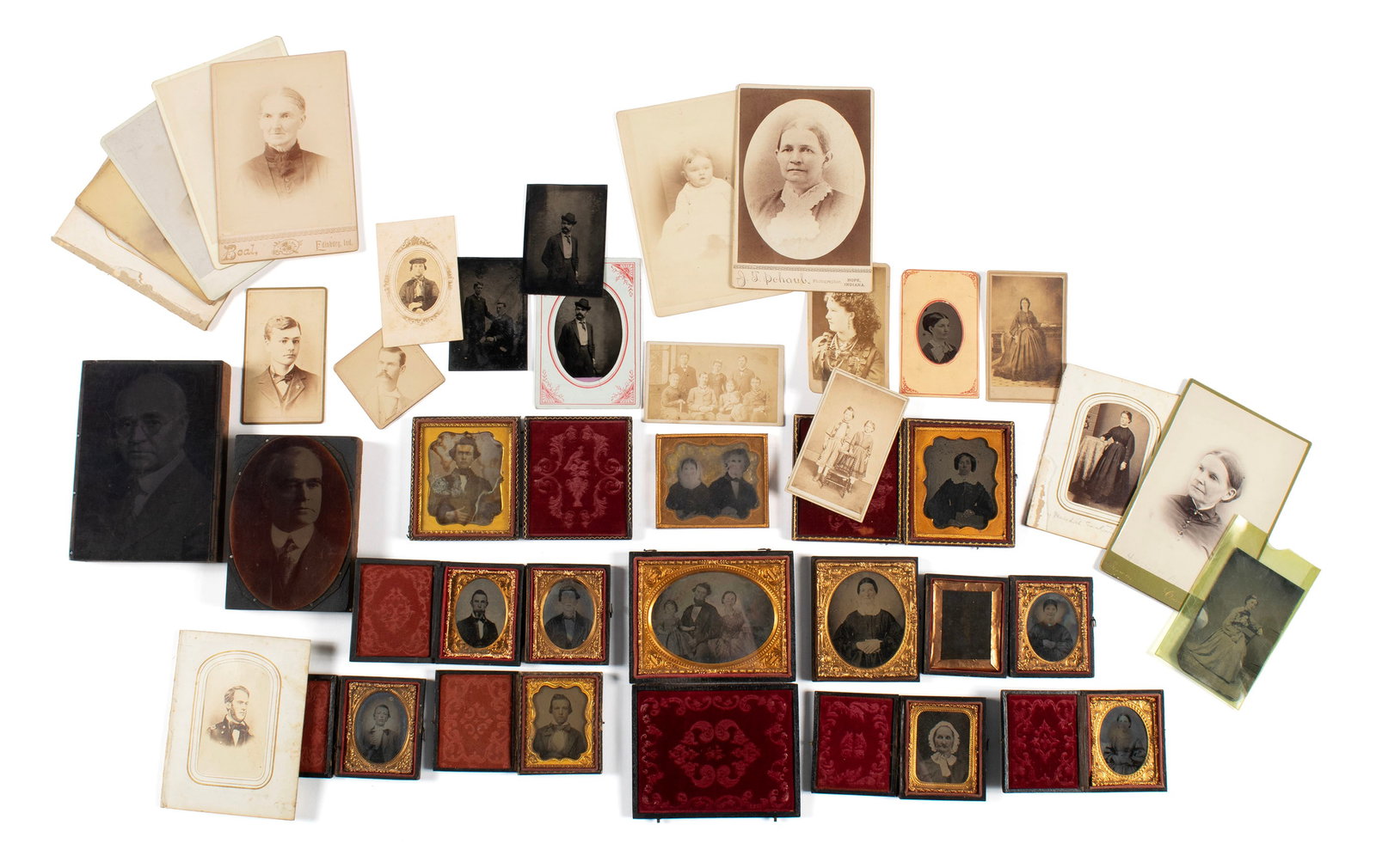 COLLECTION OF EARLY PHOTOGRAPHY: COLLECTION OF EARLY PHOTOGRAPHY American, 19th century, many images from Indiana and Ohio. A large selection of cabinet card photographs (cartes de visite) with an assortment of daguerreotypes,