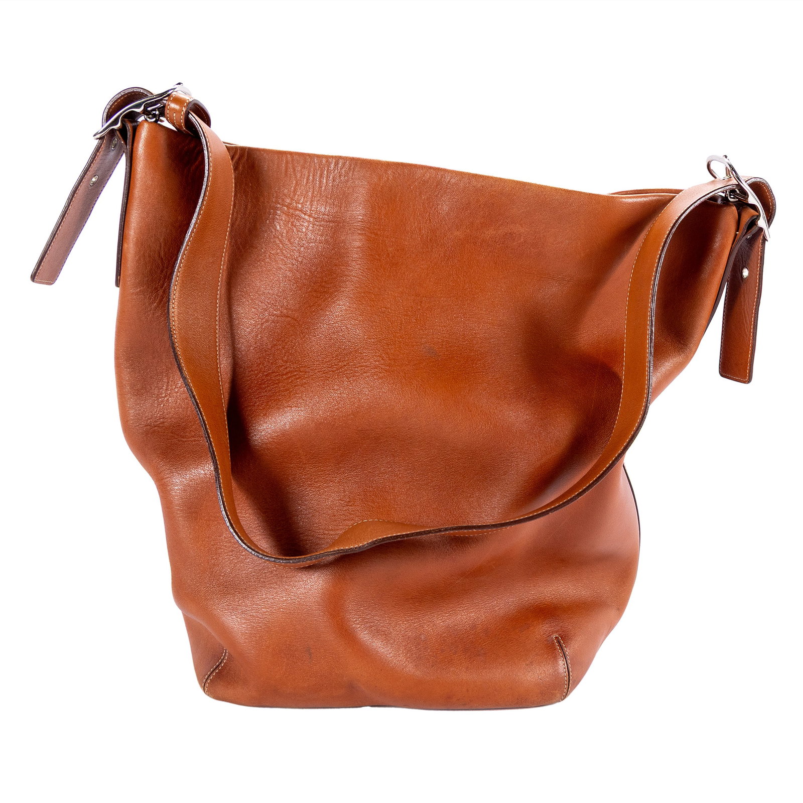 VINTAGE COACH HOBO BUCKET BAG: VINTAGE COACH HOBO BUCKET BAG Model number E1S-9183. Glove-tanned cowhide. 13 x 14 in. (33 x 35.6 cm.)