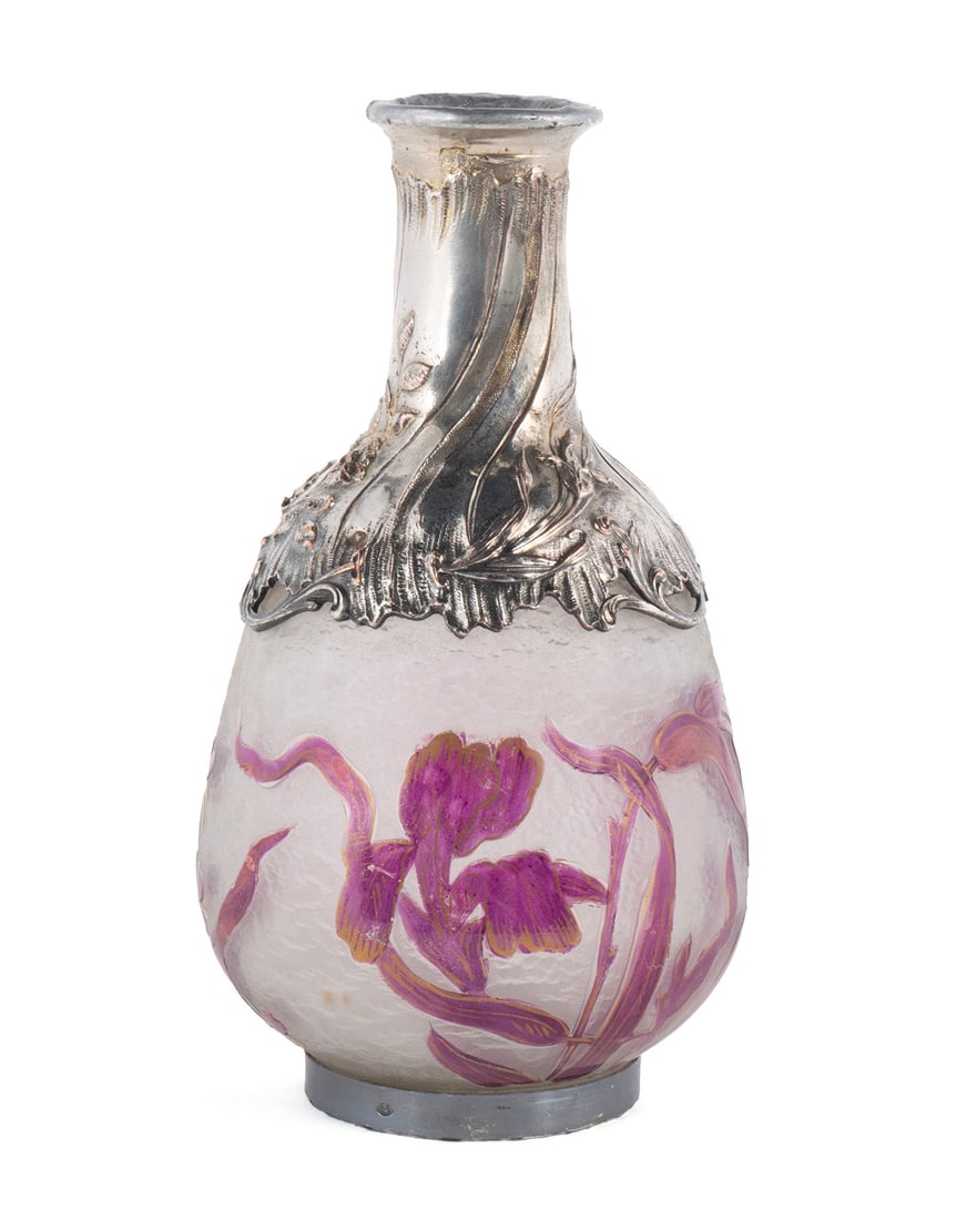 FRENCH ART NOUVEAU SILVER MOUNTED CAMEO GLASS VASE (1 of 10)