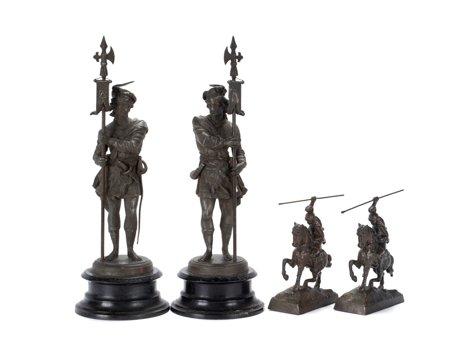 TWO PAIRS OF SPELTER FIGURE GROUPS (1 of 7)