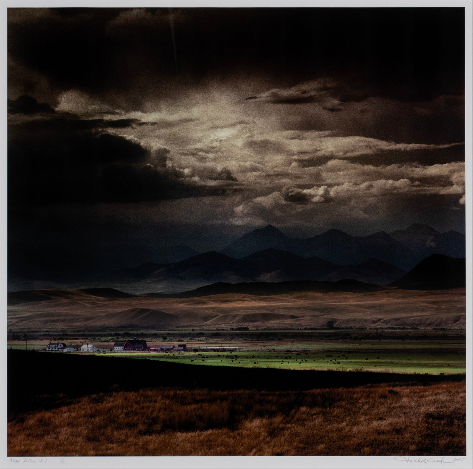 MICHAEL EASTMAN (AMERICAN, B. 1947): Michael Eastman American, b. 1947 Near Dillon #1 Chromogenic print Signed and dated 2005 in pencil lower right, titled, and numbered 1/10 lower left. Plains landscape, matted and framed. 29 x 29 in. (