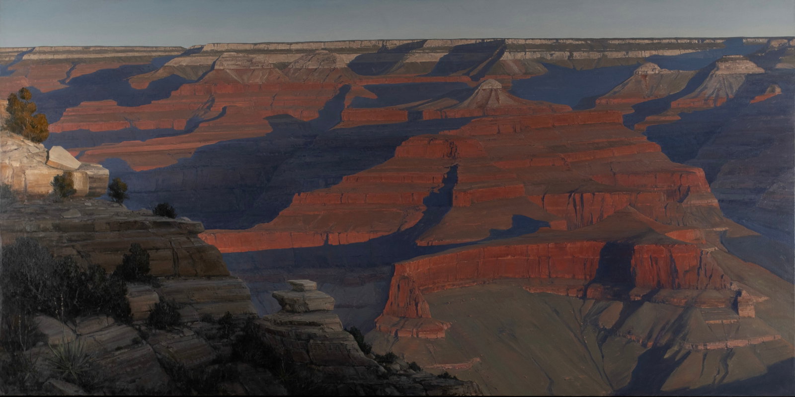 ARTURO CHAVEZ (AMERICAN, B. 1949): Arturo Chavez American, b. 1949 On a Grand Scale Oil on canvas on board Signed lower left. Panoramic view of the Grand Canyon, framed with Gerald Peters gallery label to verso. 60 x 120 in. (152.4 x 3
