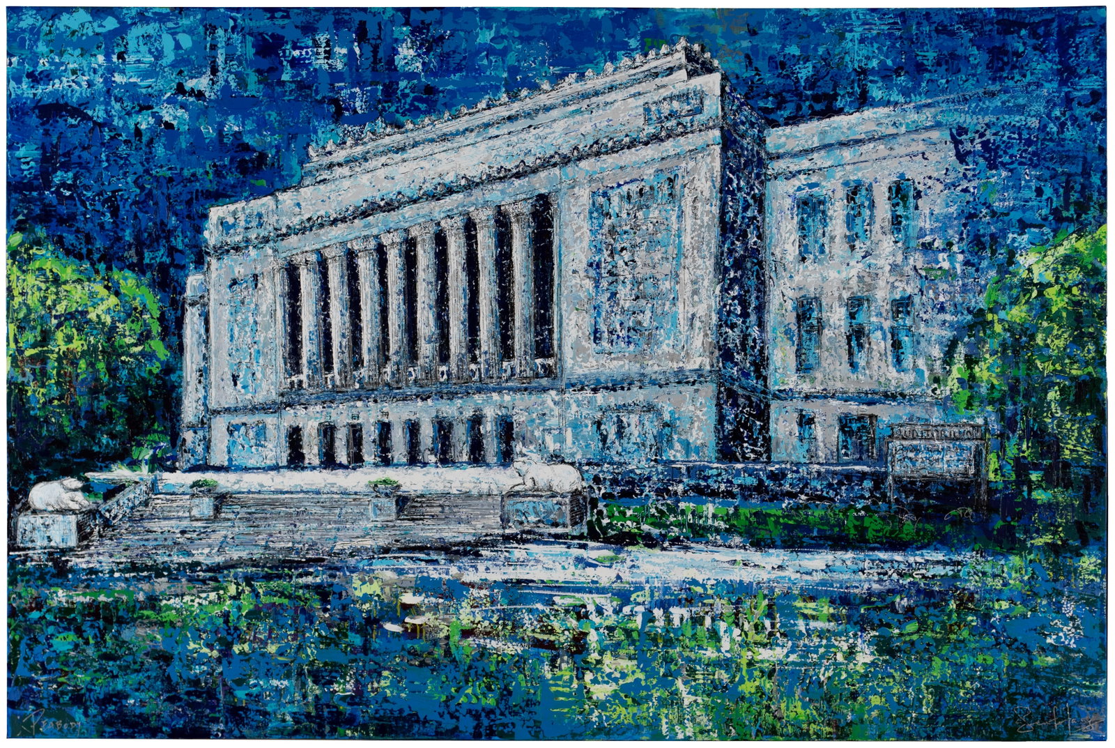 JENNIFER HAYES (AMERICAN (ST. LOUIS), B. 1973): Jennifer Hayes American (St. Louis), b. 1973 Peabody Oil on canvas Signed lower right and titled lower left, also signed and dated 2011 to verso. View of the Stifel Theatre (formerly the Peabody Opera