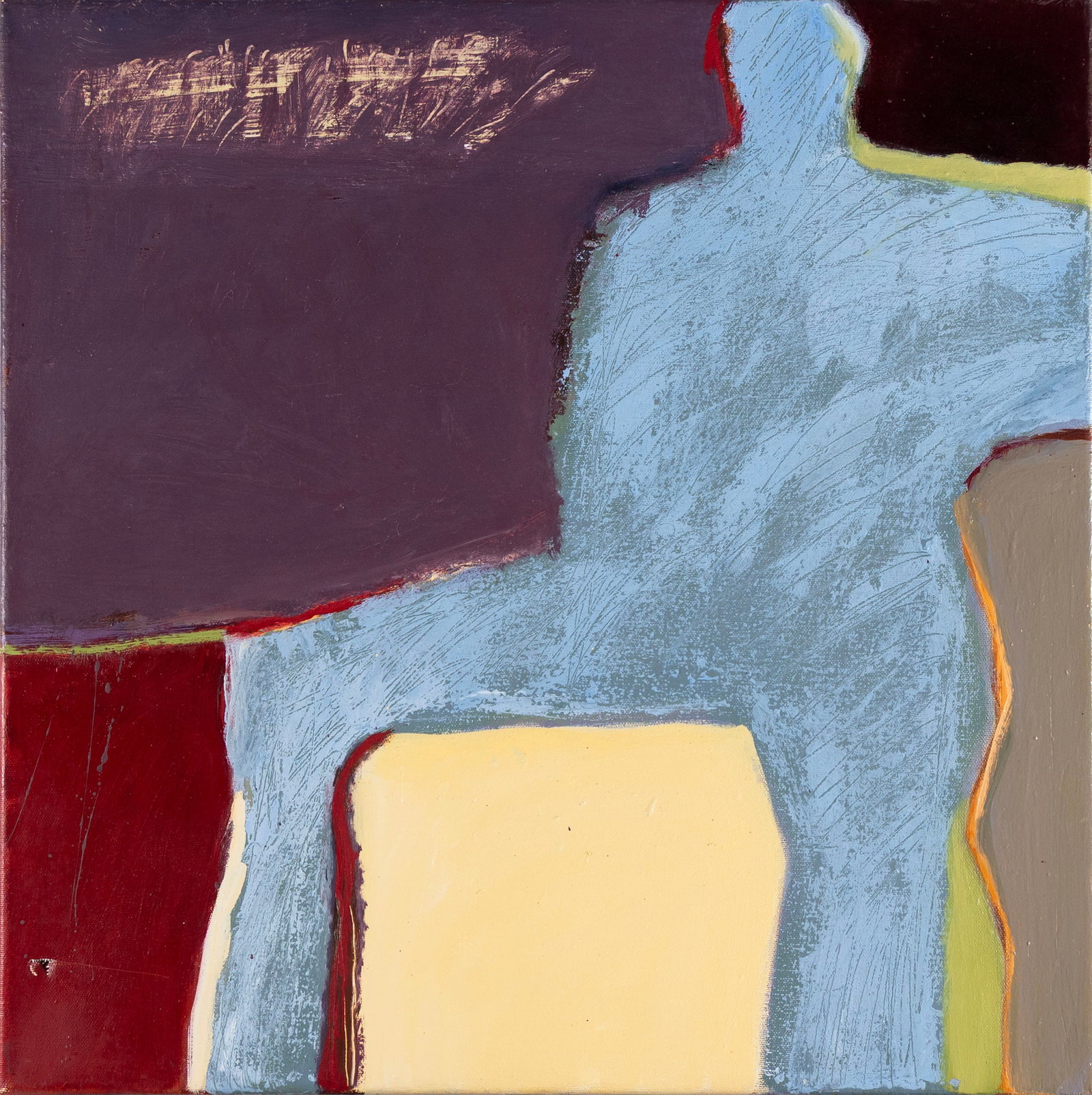 GLORIA GADDIS (AMERICAN, B. 1945): Gloria Gaddis American, b. 1945 Seated Form (Yellow) Oil on canvas Signed, titled, and dated to verso. Seated figure against an abstract background, unframed. 20 x 20 in. (50.8 x 50.8 cm.) Ex