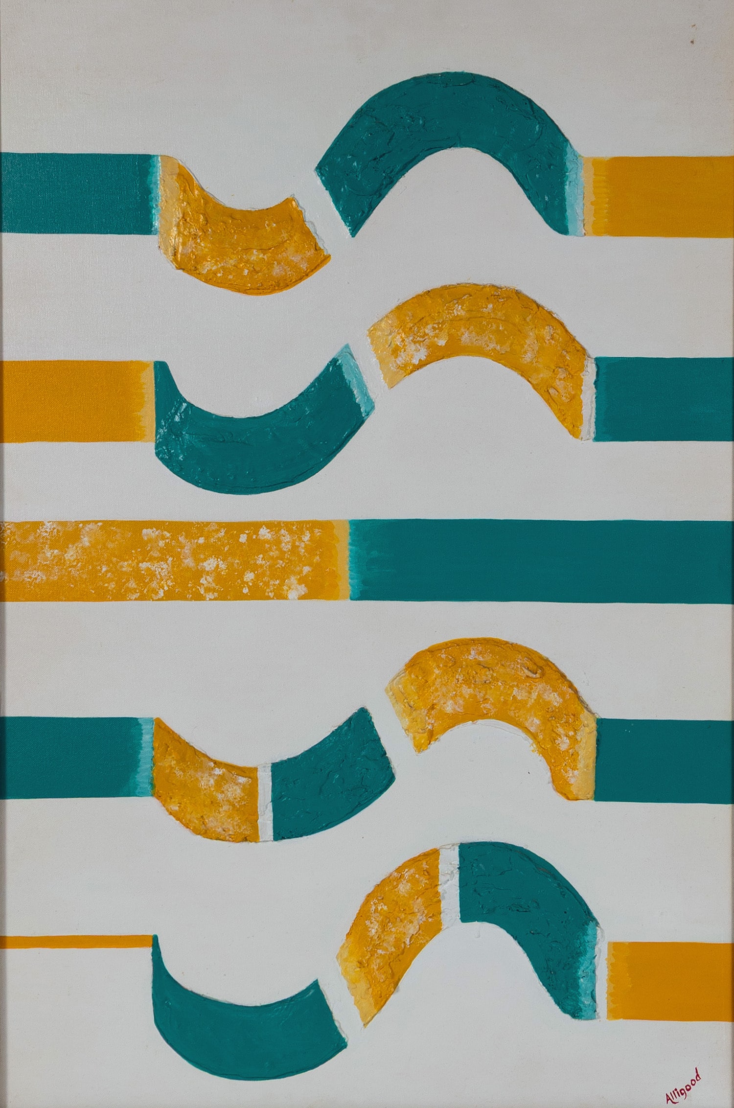 BERNETTA ALLIGOOD (AMERICAN (ST. LOUIS), 20TH C.): Bernetta Alligood American (St. Louis), 20th c. Curves, Swirls and Lines Acrylic on canvas Signed lower right and dated 1992 to verso. Geometric abstract composition, framed with St. Louis Artist's