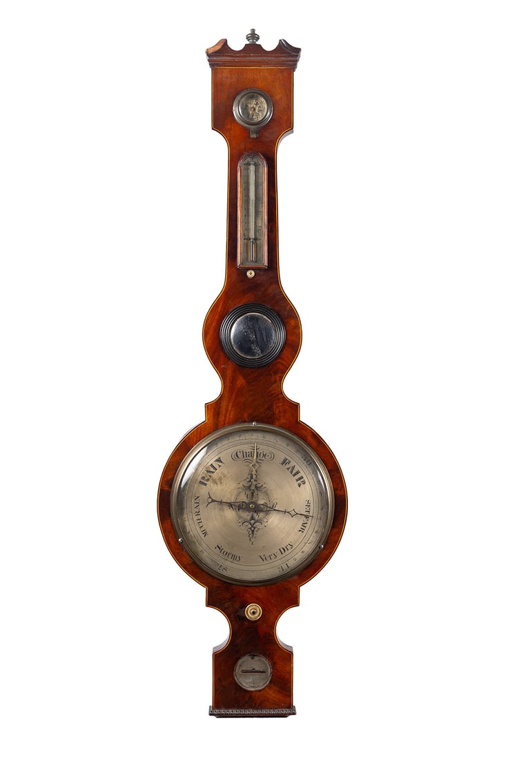 GEORGIAN WHEEL BAROMETER: GEORGIAN WHEEL BAROMETER G. Bianchi, Edinburgh, late 18th/early 19th century. Mahogany case wheel barometer, signed to lower panel. 45 x 12 in. (114.3 x 30.5 cm.)