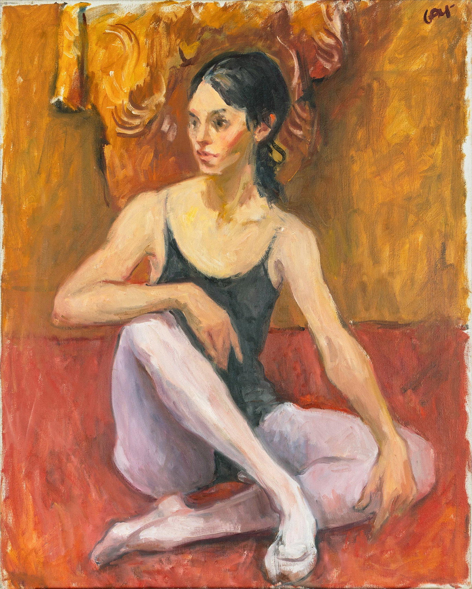 VIRGINIA 'TITO' GAY (AMERICAN (ST. LOUIS), 1932-2024): Virginia 'Tito' Gay American (St. Louis), 1932-2024 Dancer in Purple Tights Oil on canvas Circa 1995, signed upper right. Portrait of a dancer, unframed. Tito attended Washington University where sh