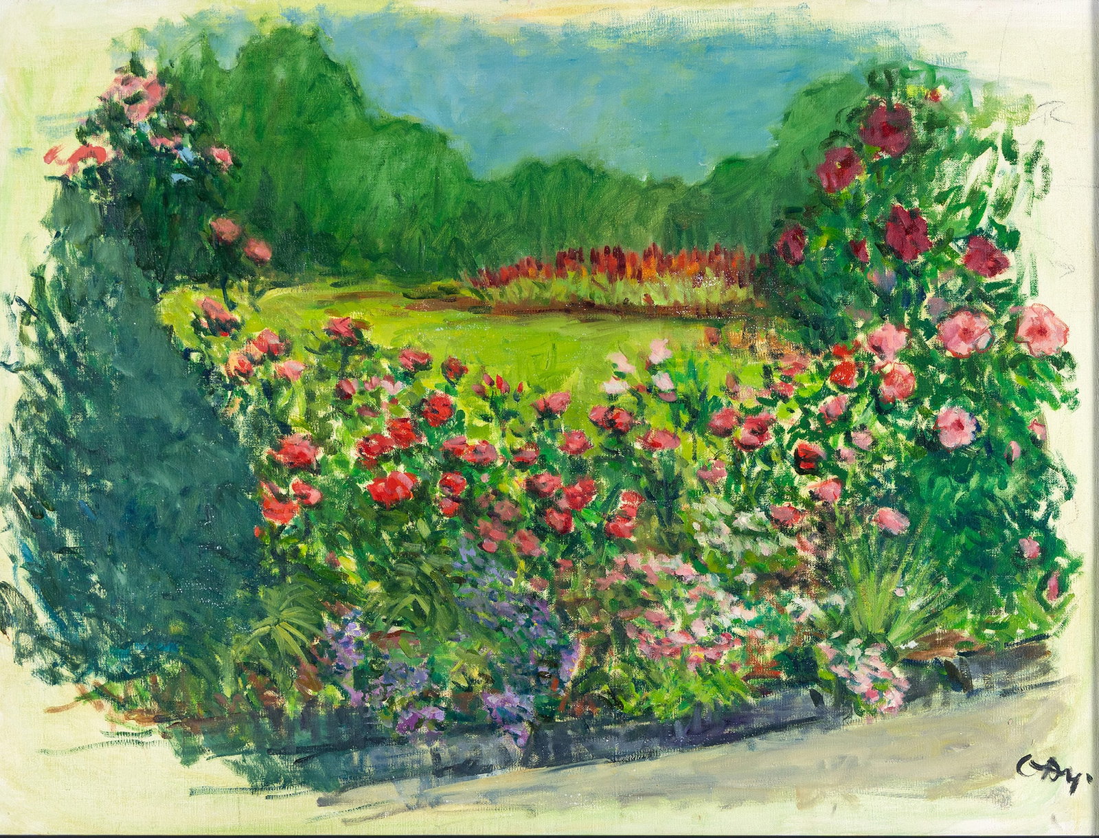 VIRGINIA 'TITO' GAY (AMERICAN (ST. LOUIS), 1932-2024): Virginia 'Tito' Gay American (St. Louis), 1932-2024 Botanical Garden 2 Oil on canvas Circa 2010, signed lower right. Impressionist garden landscape, framed. Tito attended Washington University where