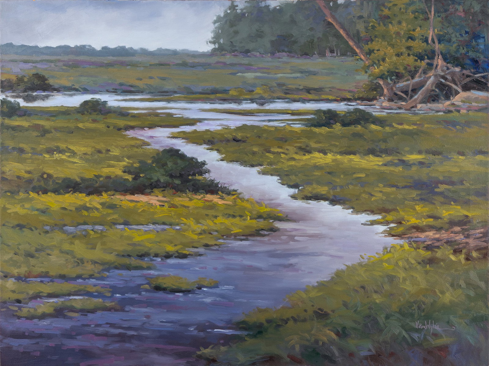 VAN ALLEN WYLIE (AMERICAN, 1960-1999): Van Allen Wylie American, 1960-1999 Oil on canvas Signed lower right. Marsh landscape, unframed. 30 x 40 in. (76.2 x 101.6 cm.) Ex Collection of Northland College, Ashland, WI