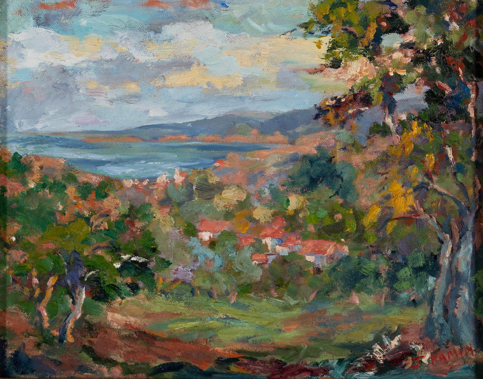 JACQUELINE KAMIN (AMERICAN, B. 1950): Jacqueline Kamin American, b. 1950 Oil on canvas Signed lower right. Impressionist coastal landscape, framed. 11 x 14 in. (27.9 x 35.6 cm.), Frame: 19 x 22 in. (48.3 x 55.9 cm.) Ex Collection of North