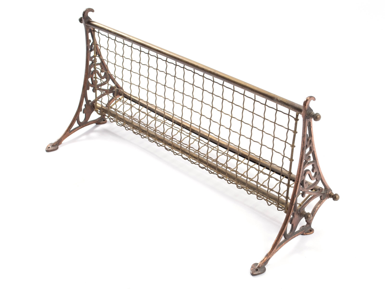 NEW SOUTH WALES RAILROAD LUGGAGE RACK: NEW SOUTH WALES RAILROAD LUGGAGE RACK 20th century. Brass and copper single shelf luggage rack, monogrammed 'NSWR' on the sides. 10 1/2 x 11 1/2 x 30 in. (26.7 x 29.2 x 76.2 cm.)