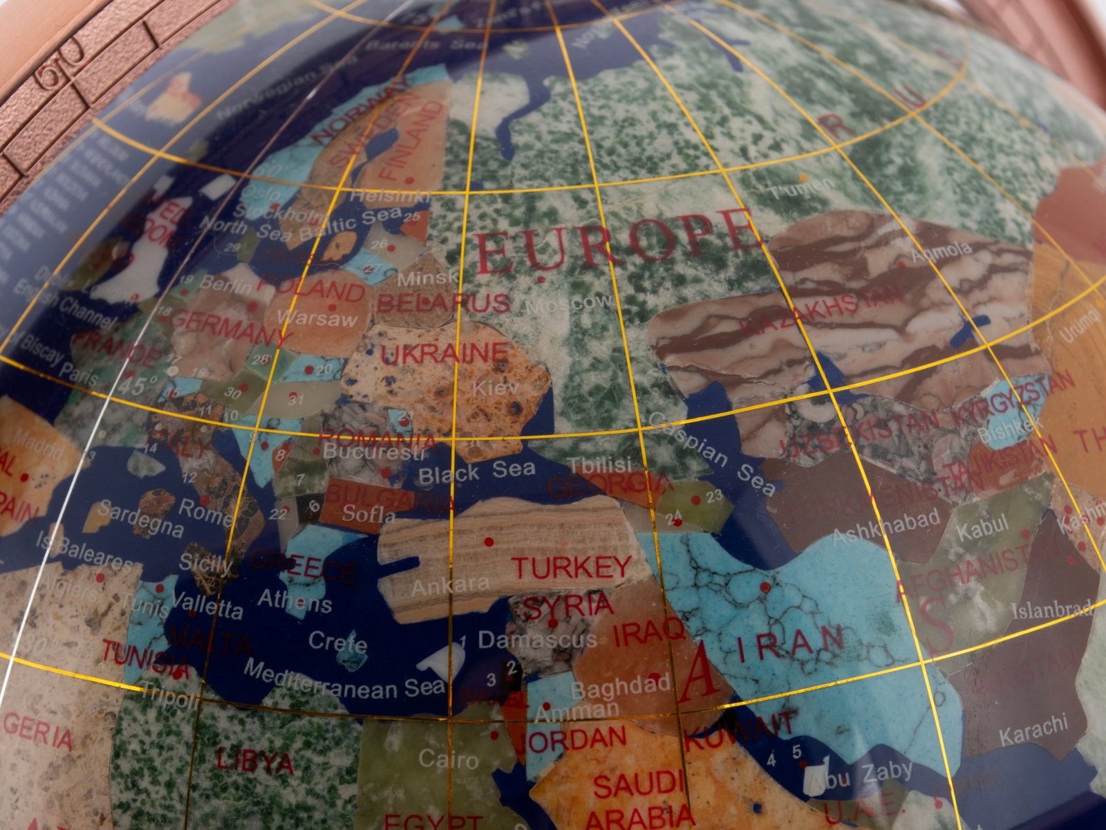 TABLETOP GEMSTONE GLOBE ON STAND - 4