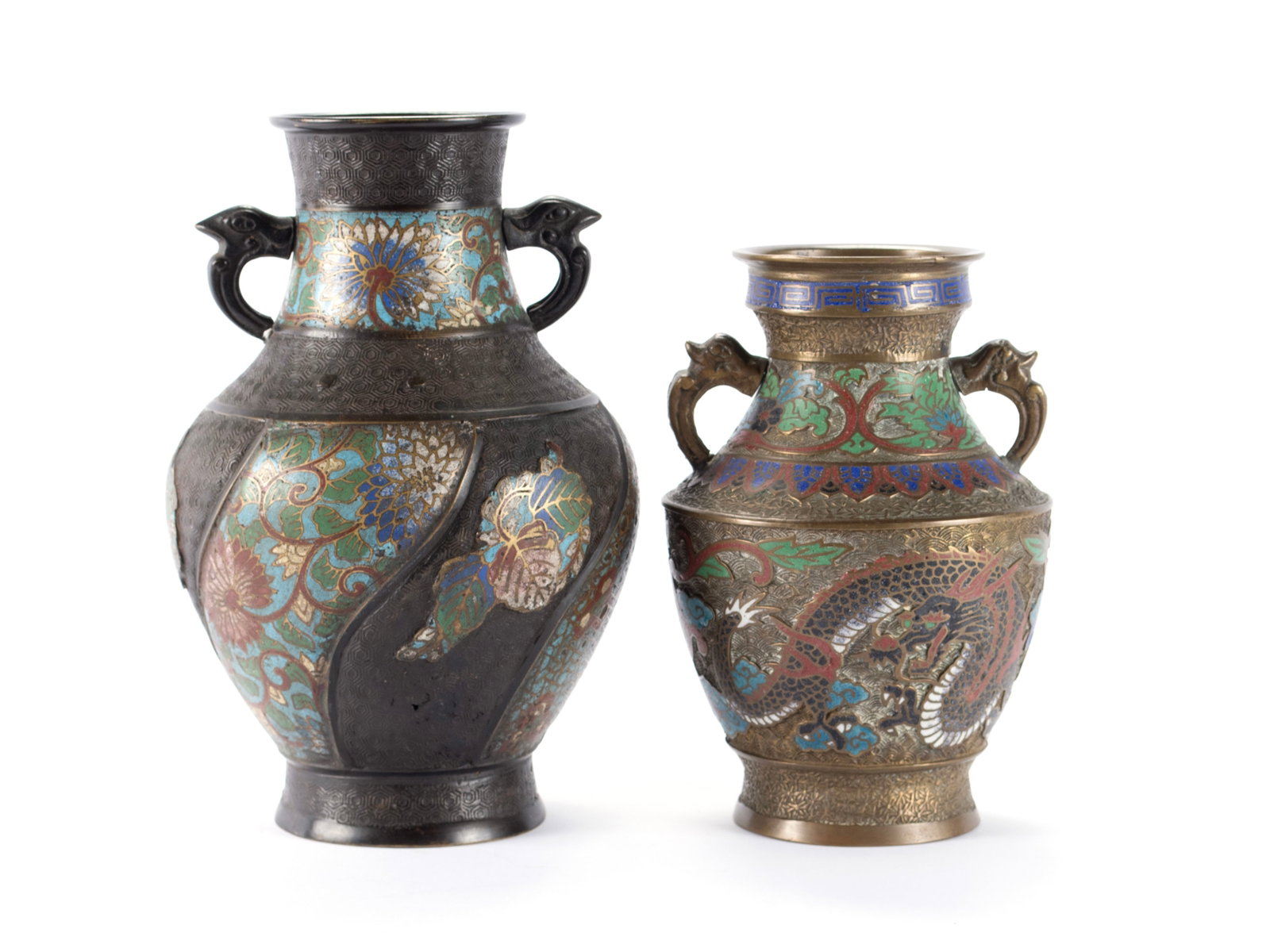 TWO CHAMPLEVE BRONZE VASES (1 of 9)