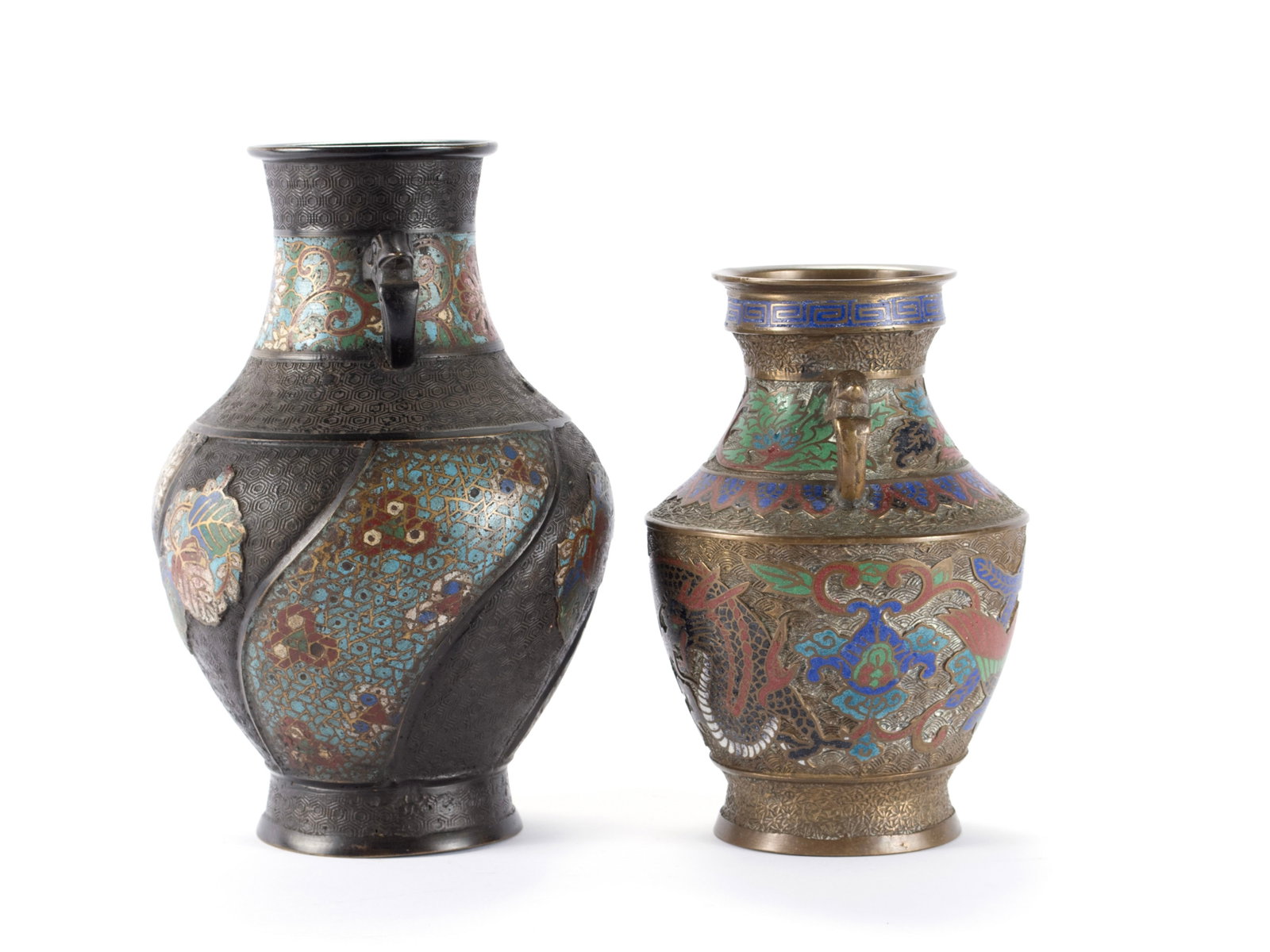 TWO CHAMPLEVE BRONZE VASES - 6