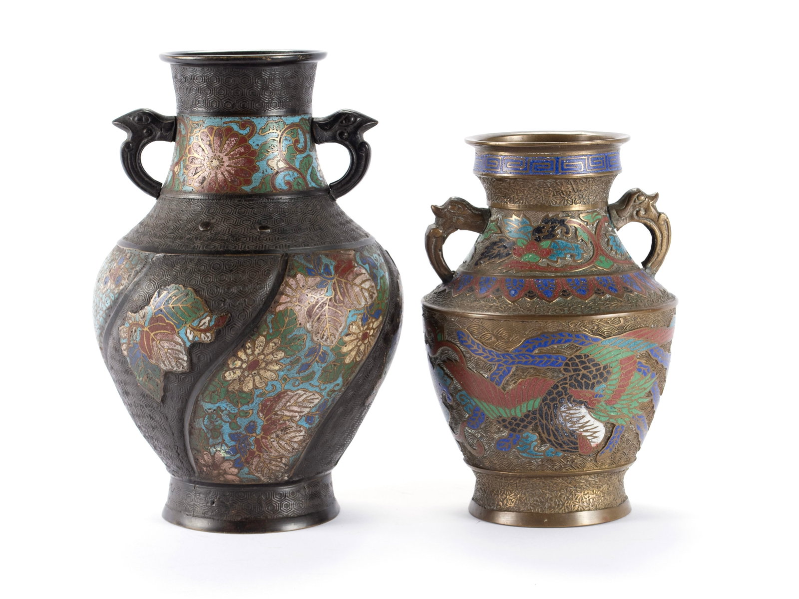 TWO CHAMPLEVE BRONZE VASES - 7