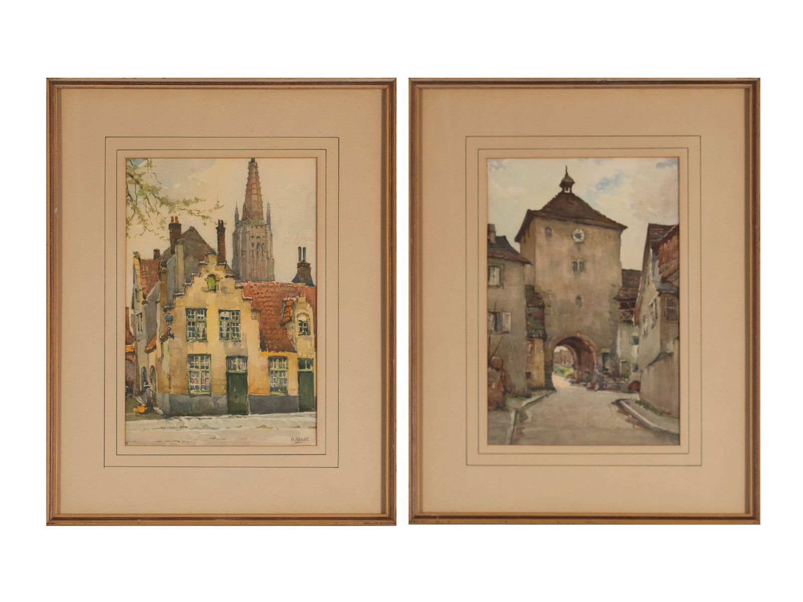TWO LITHOGRAPHS BY NICOLAS MARKOVITCH (SERBIAN-FRENCH, 1894-1964): TWO LITHOGRAPHS BY NICOLAS MARKOVITCH (SERBIAN-FRENCH, 1894-1964) Both signed 'A Marc' in plate. Two (2) European city scenes, matted and framed. Sight: 11 3/4 x 8 in. (29.8 x 20.3 cm.), Frame: 18