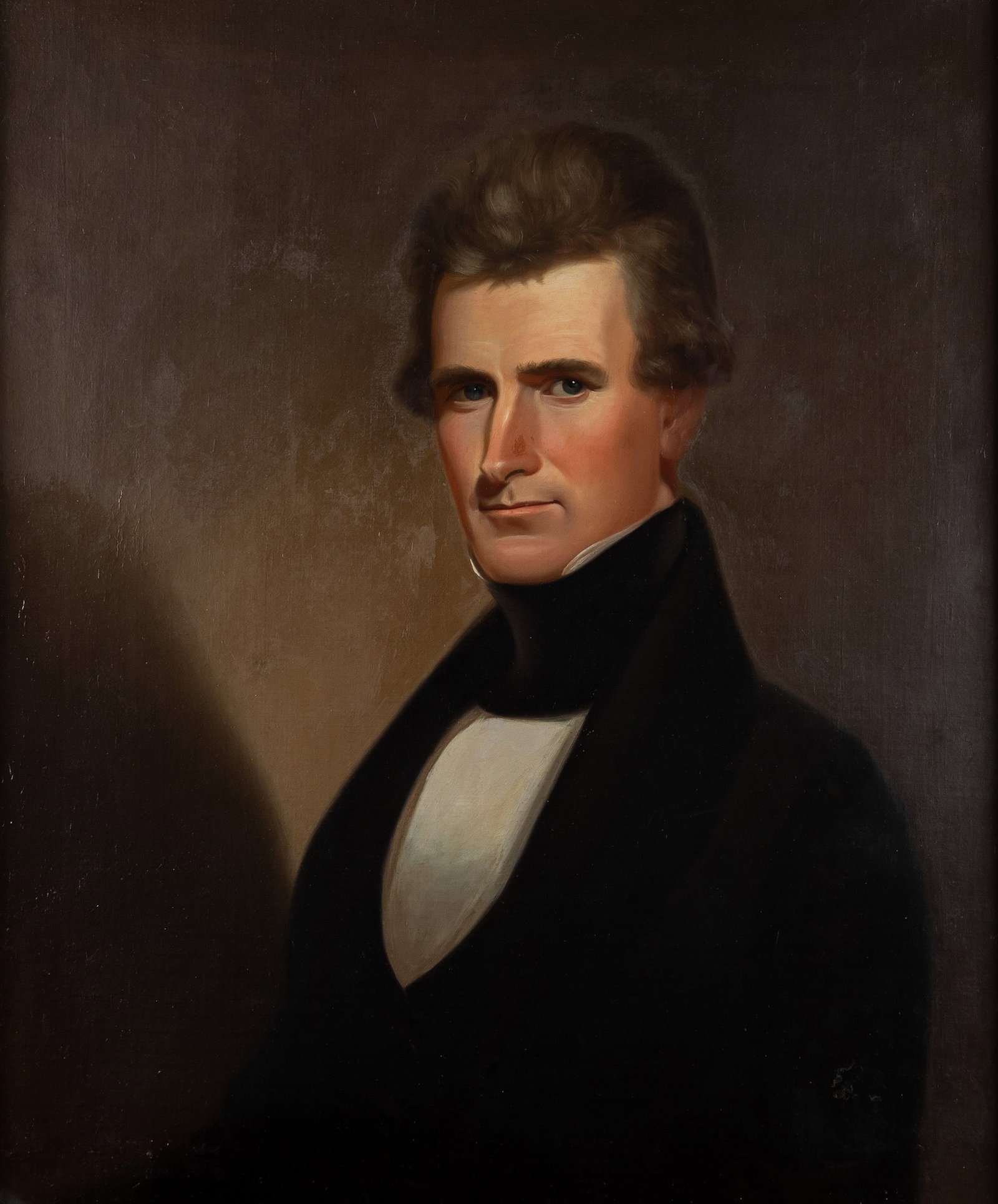 GEORGE CALEB BINGHAM (AMERICAN, 1811-1879): George Caleb Bingham American, 1811-1879 Portrait of John Alnutt Talbot 1805-1858 Oil on canvas Circa 1839, unsigned. Framed. Rachael Cozad Fine Art Gallery Kansas City, Missouri label verso. <