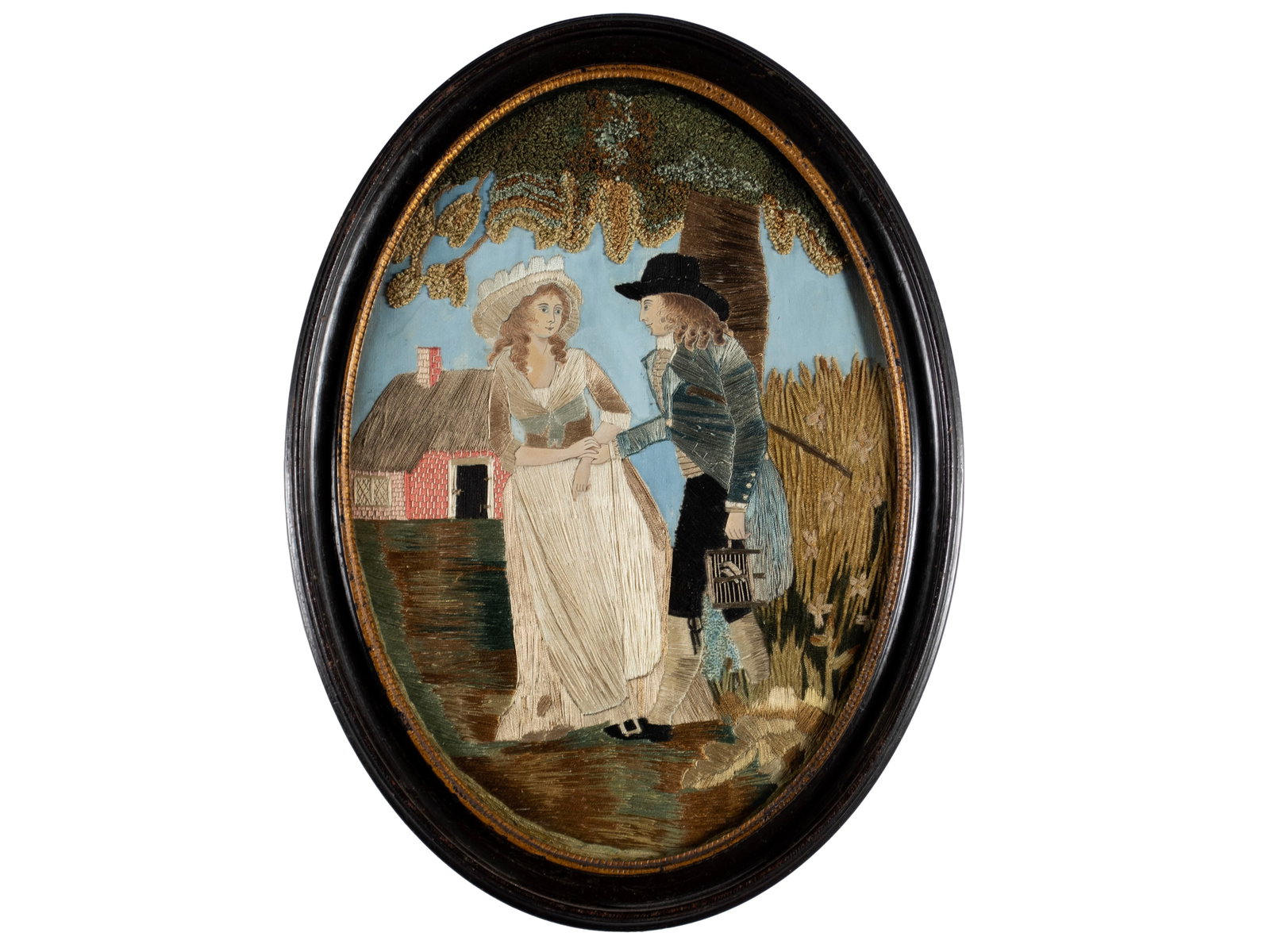 TWO OVAL SILK NEEDLEWORKS - 2