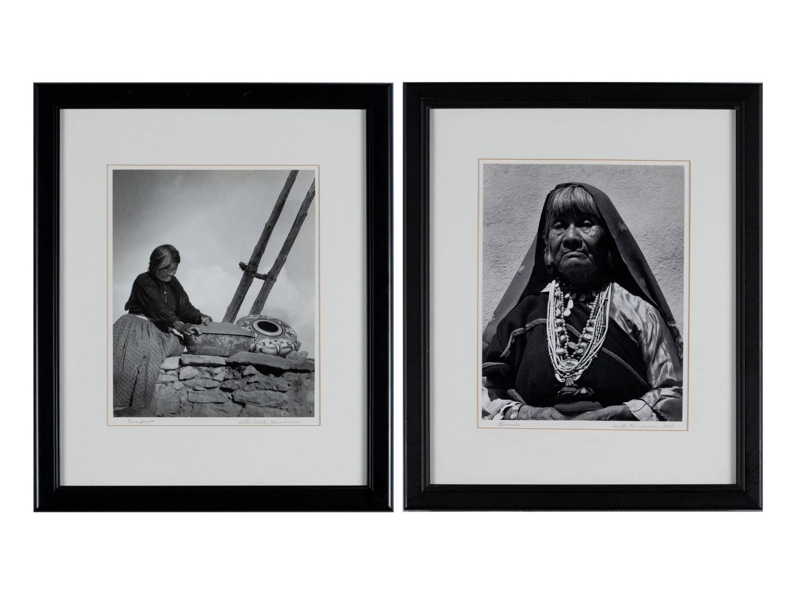 WALTER HAUSSAMEN (AMERICAN (TEXAS), 1916-2009): Walter Haussamen American (Texas), 1916-2009 Photographs Two (2) hand signed and titled in pencil to lower margins, black and white Native American contemporary photographs from original negatives by 