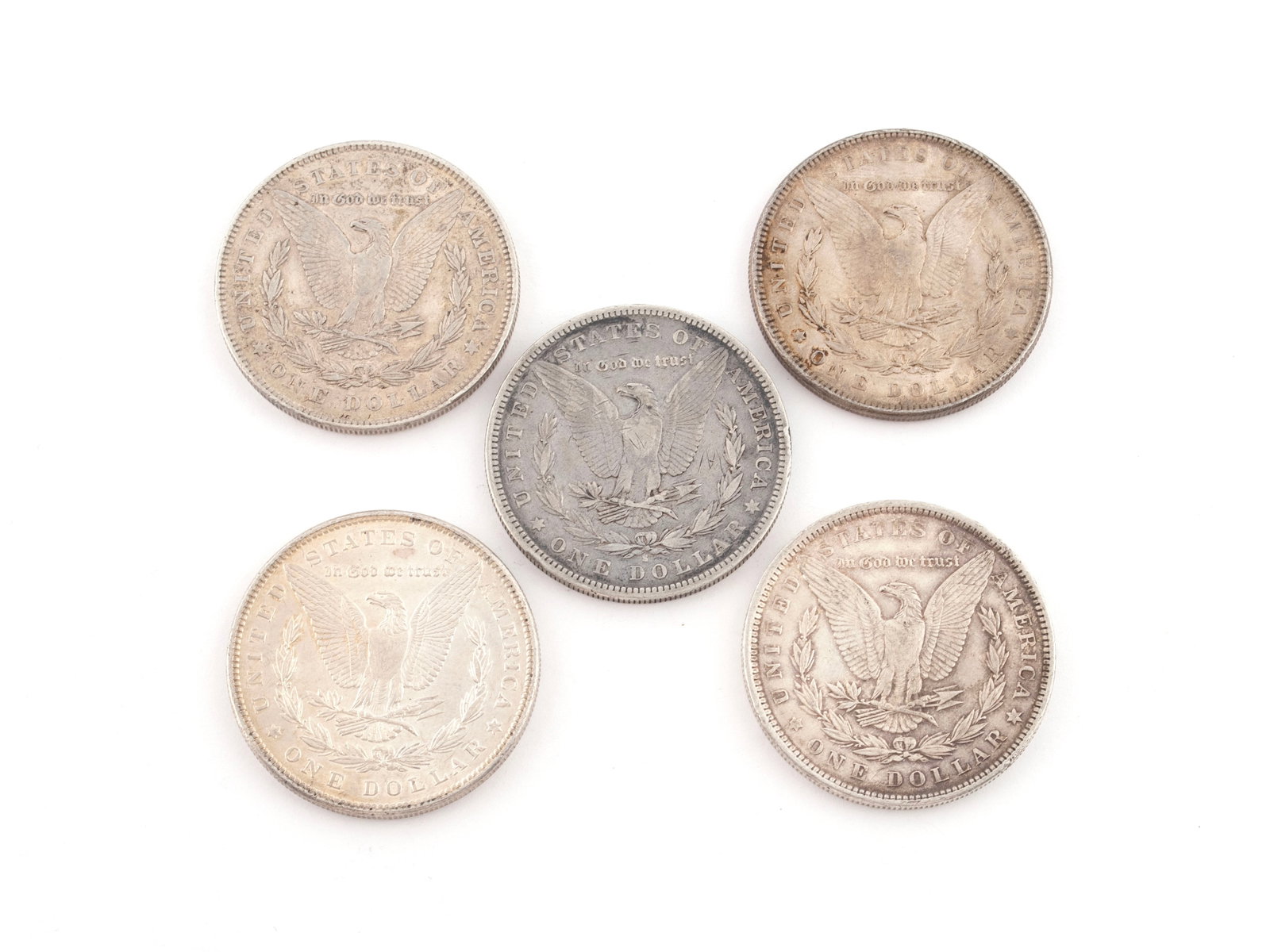 FIVE U.S. SILVER MORGAN DOLLARS - 3