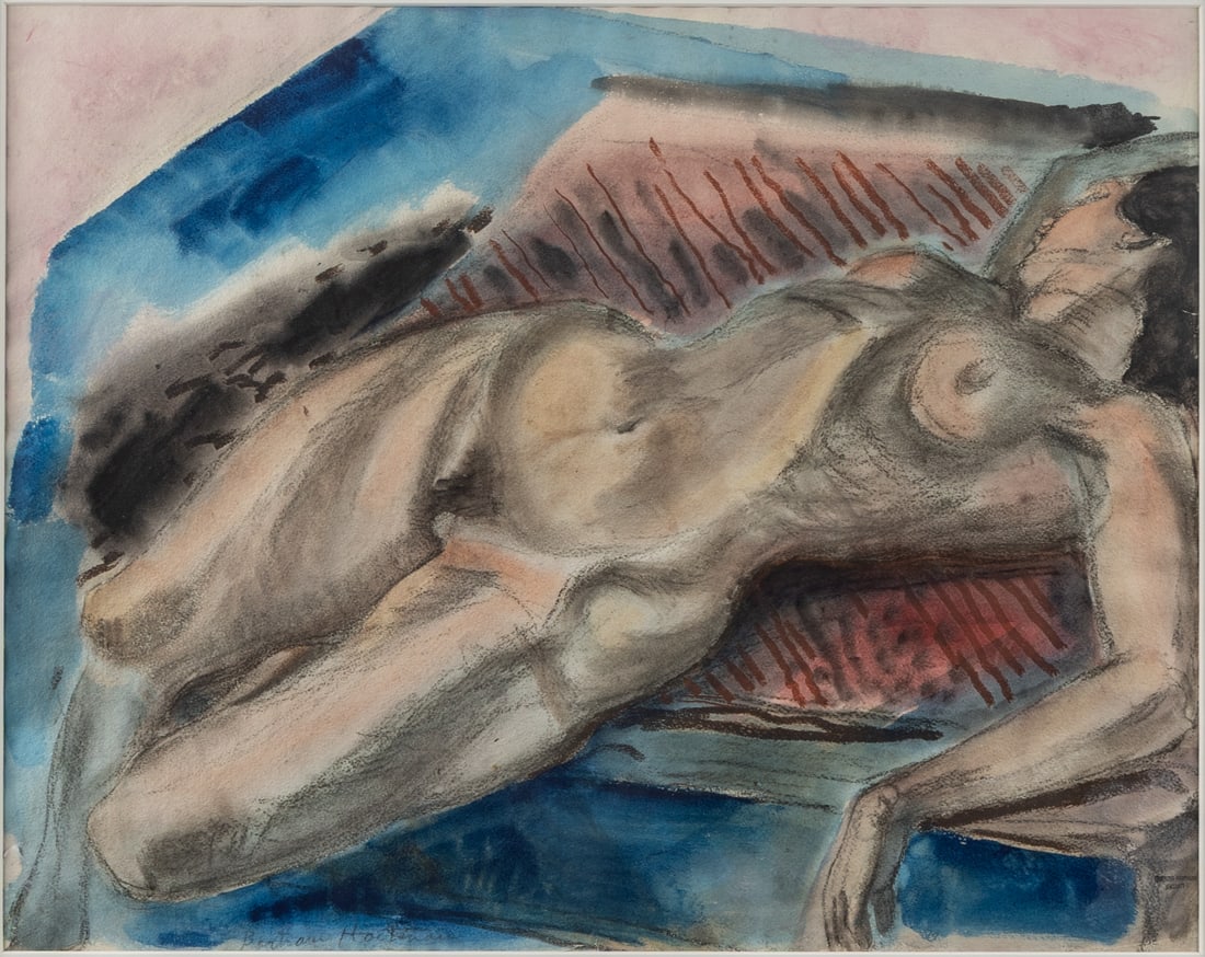 BERTRAM HARTMAN (AMERICAN, 1882-1960): Bertram Hartman American, 1882-1960 Reclining Nude Watercolor, charcoal, and pastel Signed, bears the "Bertram Hartman Estate" ink stamp lower right with Alon Gallery sticker verso with title. 18 3/4