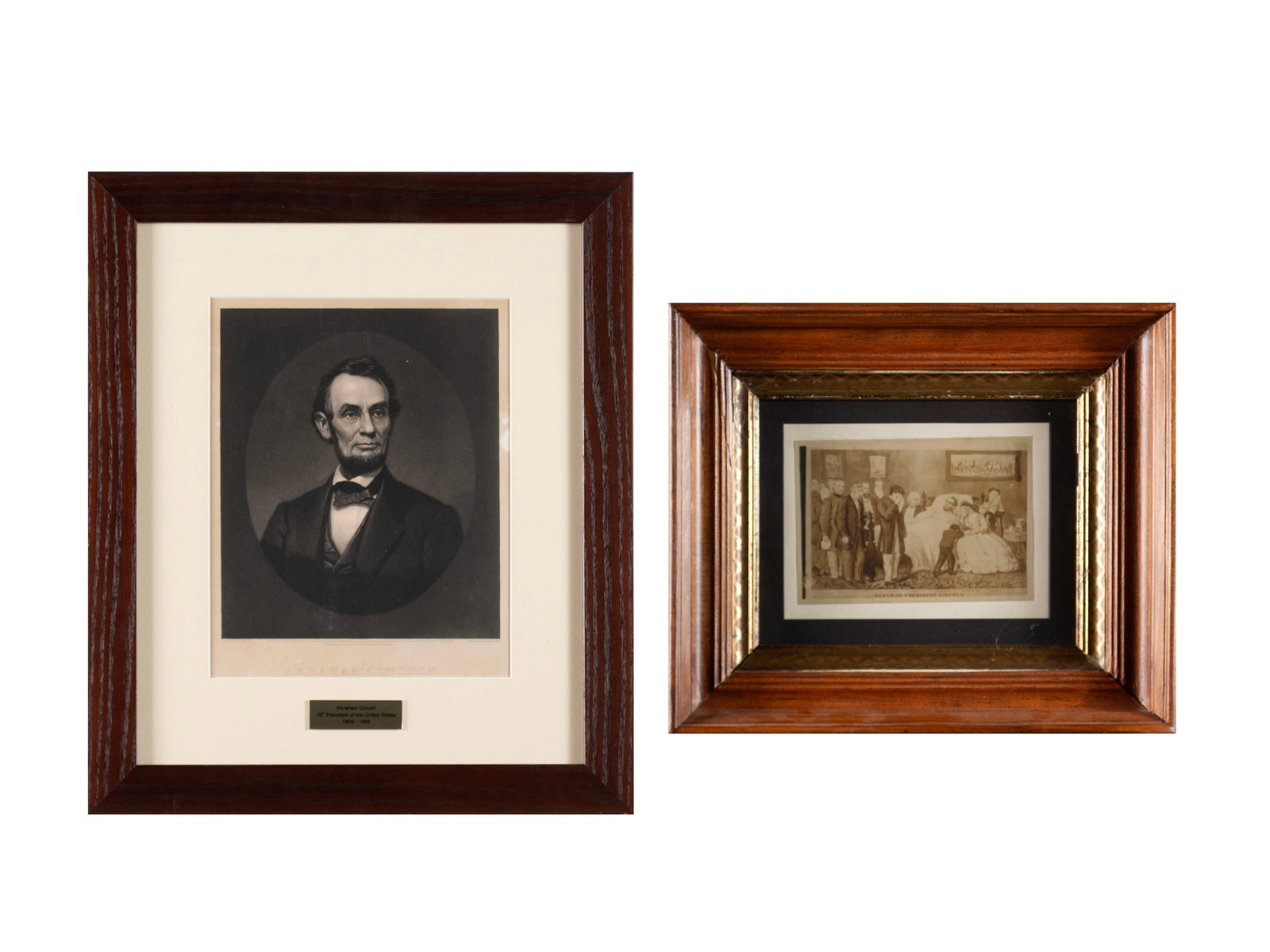 TWO ABRAHAM LINCOLN IMAGES: TWO ABRAHAM LINCOLN IMAGES Includes a formal engraved portrait of the United States 16th President by John Sartain, published by Bradley & Co, 1865. Together with the Death of President Lincoln by