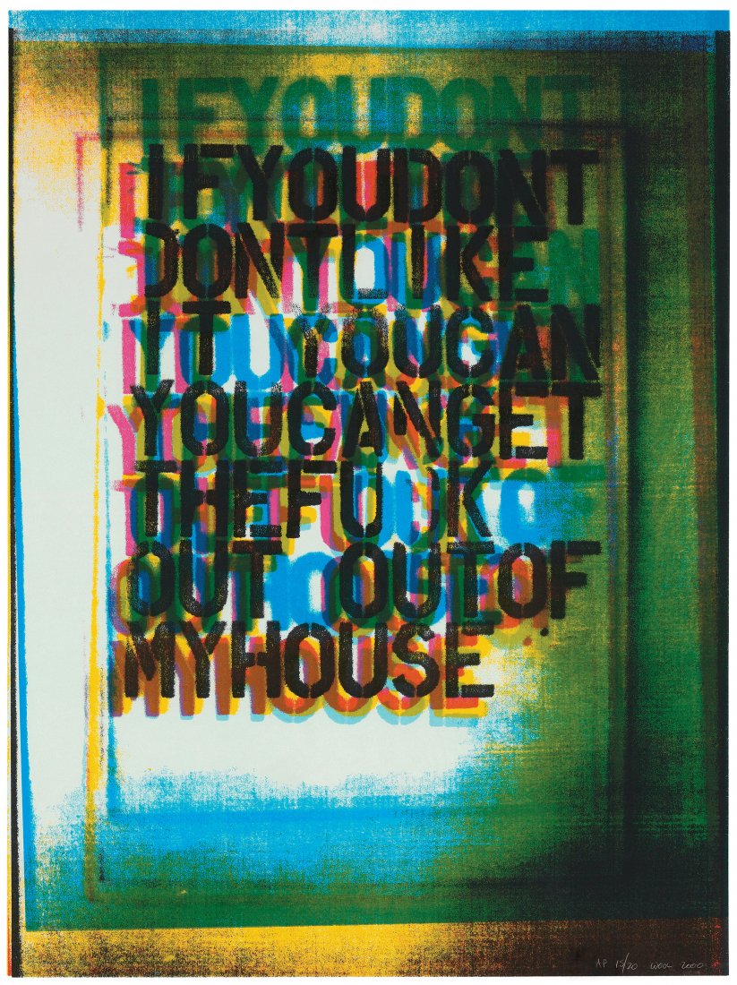 My House III Screenprint by Christopher Wool AP15 of 20: This is a Screenprint from Christopher Wools My House edition series, numbered Artist Proof (AP) 15 of 20. Wool\'s typographic series is becoming more iconic in itself, borrowing from likes of Ruscha