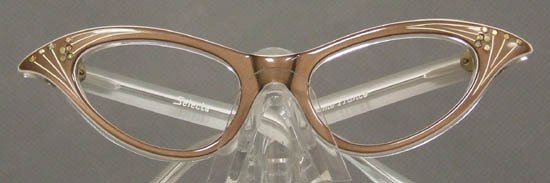 UNWORN 1950s 1960s Mink Cateye Eyeglasses Rhinestones: Lovely pair of authentic vintage 1950s 1960s cat eye glasses in Mink on white on crystal. White etching & rhinestones. Made by Selecta in France. Size: 42-18 | 4 5/8" wide | 5 1/4" arm