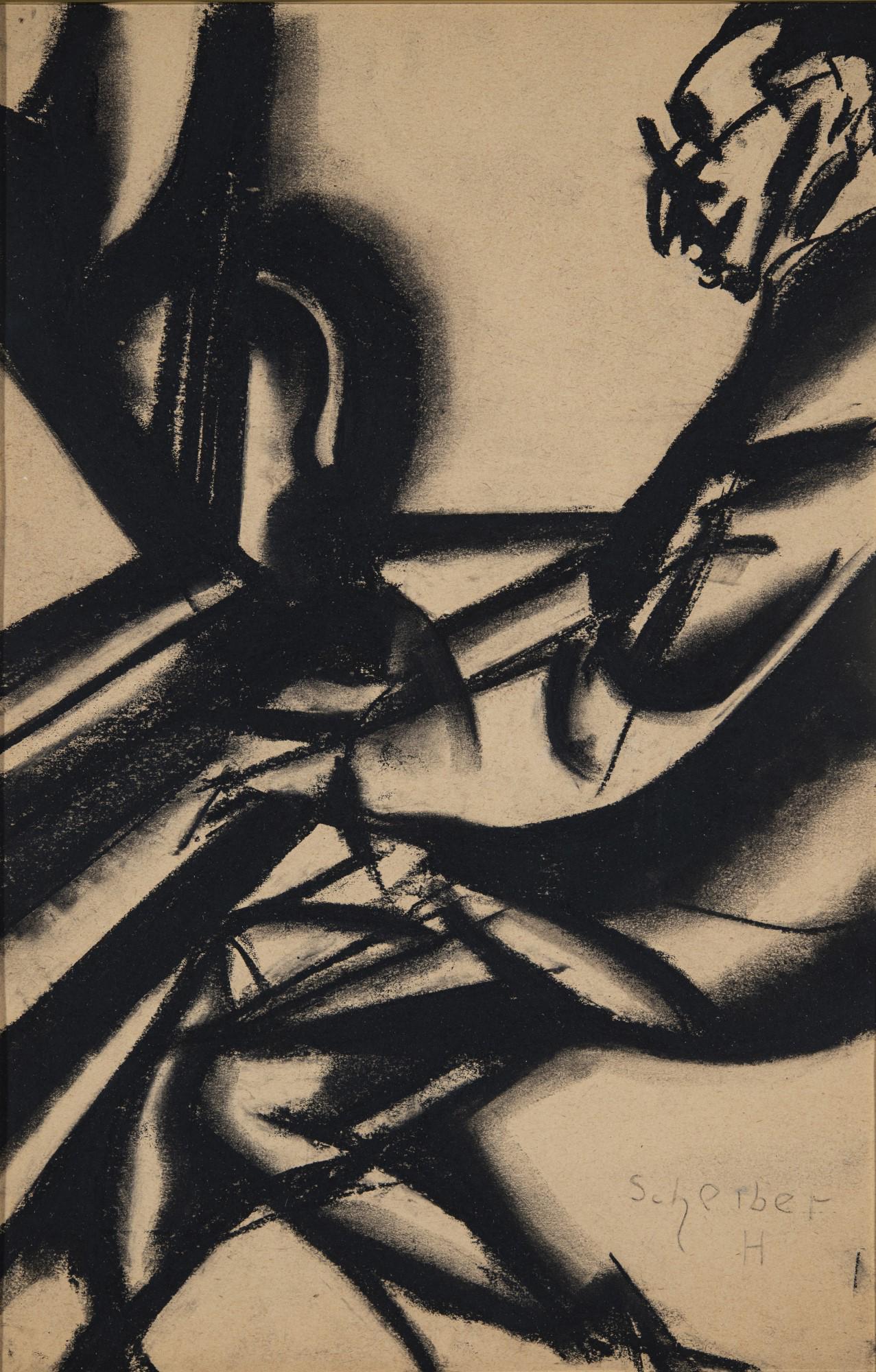 Hugó Scheiber (1873-1950): The pianist: Hugó Scheiber (1873-1950): The pianist ; black chalk on paper ; 41 x 27 cm ; Signed right below: Scheiber H