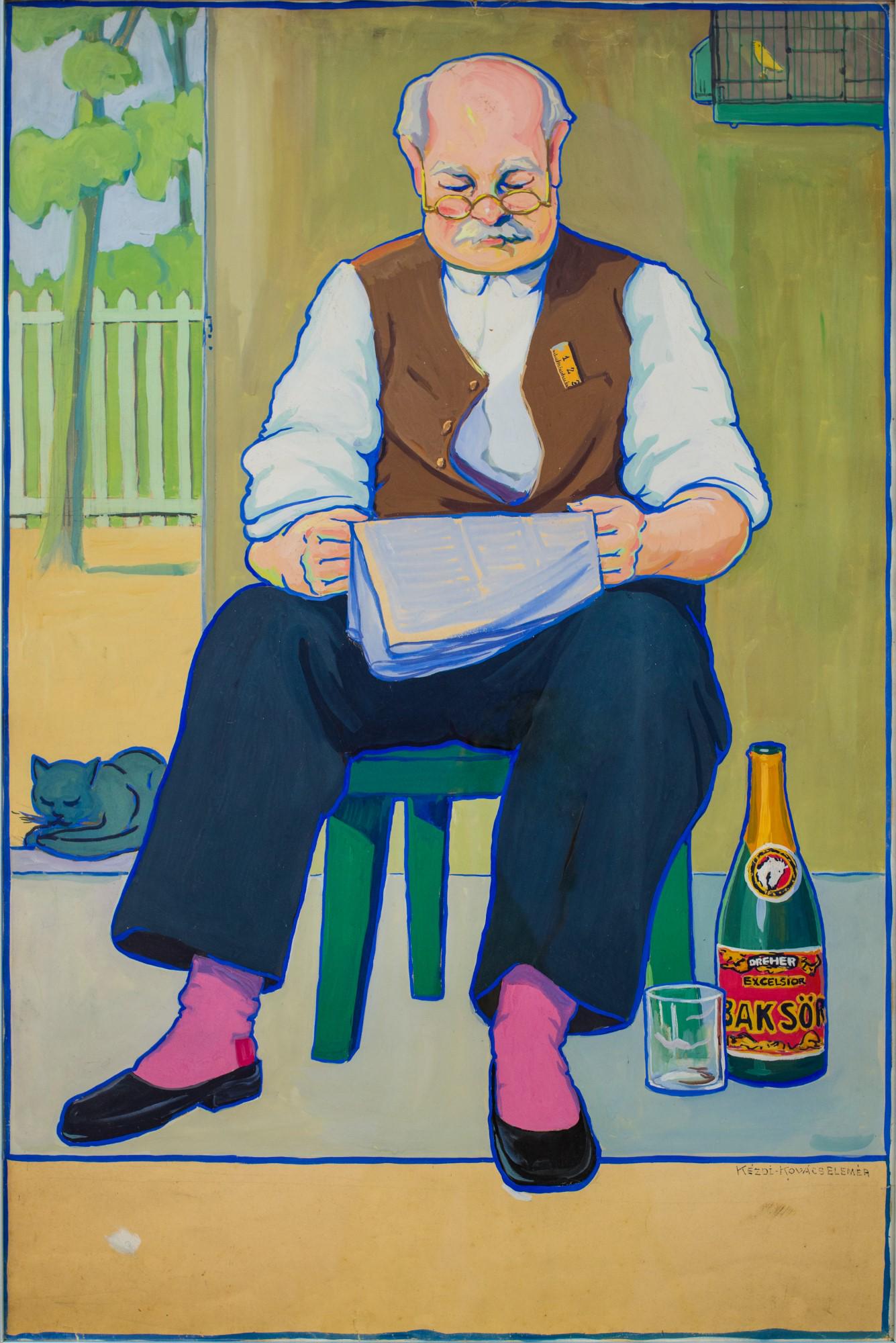 Elemér Kézdi Kovács (1898-1976): Newspaper and Dreher: Elemér Kézdi Kovács (1898-1976): Newspaper and Dreher beer ; watercolour on paper ; 95 x 63 cm ; Signed right below: Kézdi Kovács Elemér