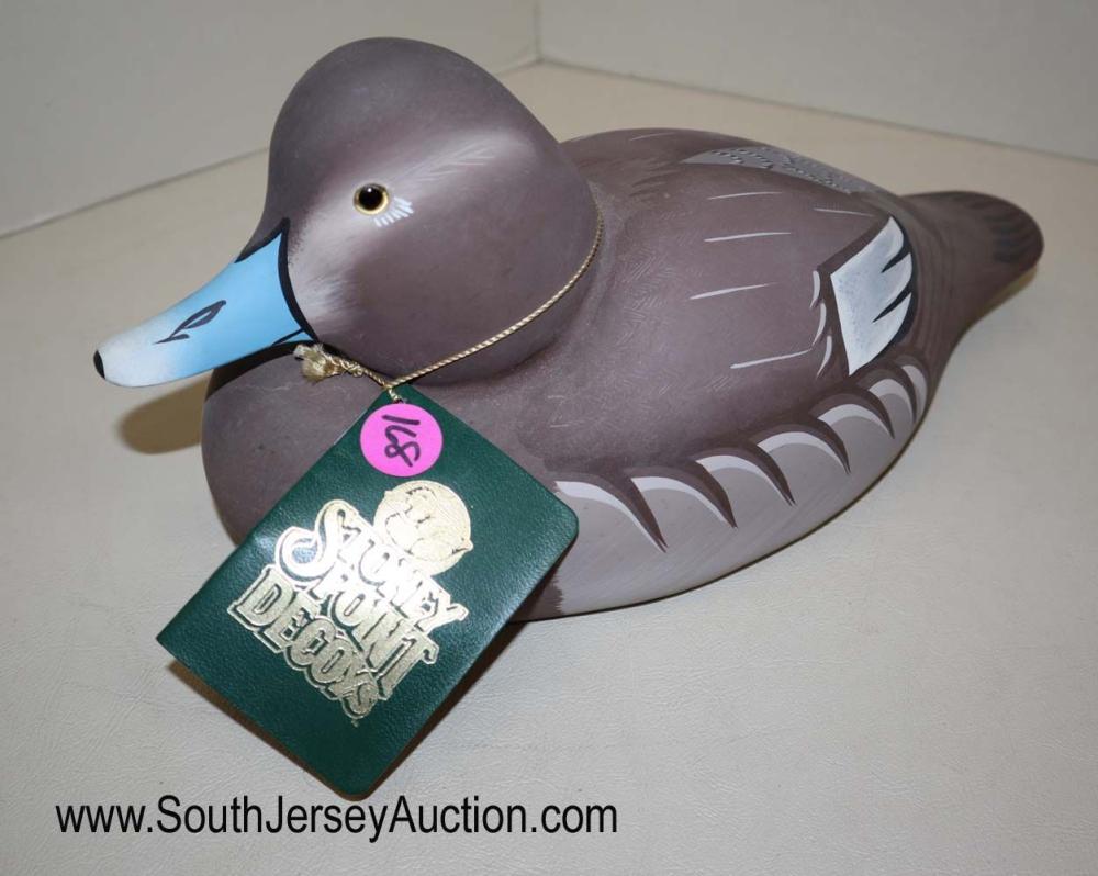 Stoney Point Decoys signed decoy hand made and hand: Stoney Point Decoys signed decoy hand made and hand painted serial #27477 made in Oak Hall, VA signed and dated 1988 Dimensions: 12" l x 6" h x 7" d