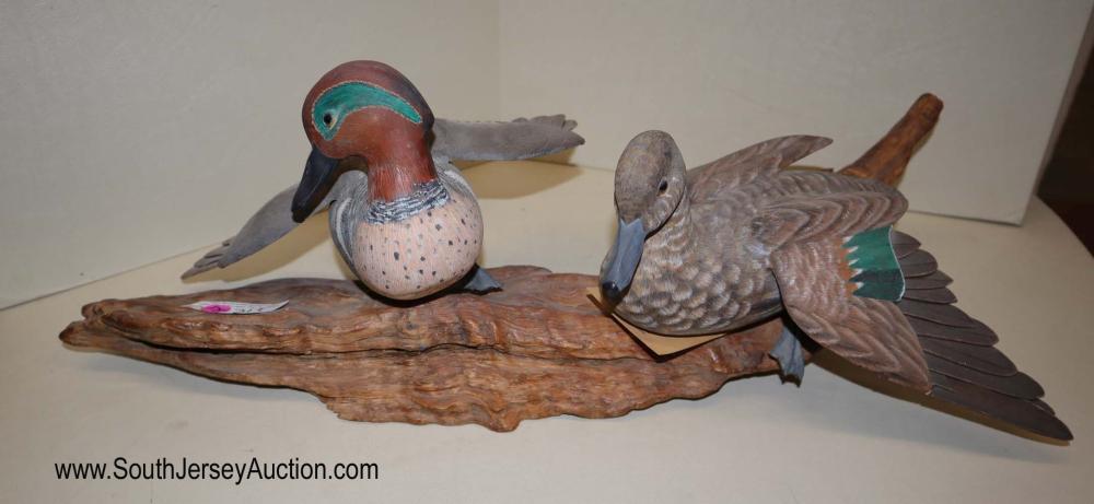 Hornick Bros. Stoney Point Decoy Oak Hall, VA 2 ducks: Hornick Bros. Stoney Point Decoy Oak Hall, VA 2 ducks on driftwood Dimensions: 25" l x 9" h x 18" d